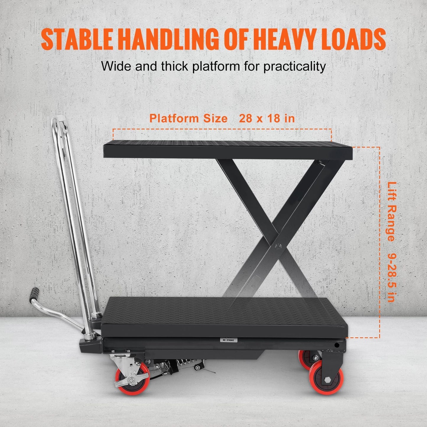 Hydraulic Lift Table Cart, 500lbs Capacity 28.5" Lifting Height, Manual Single Scissor Lift Table with 4 Wheels and Non - slip Pad, Hydraulic Scissor Cart for Material Handling, Black - DelightsDownSouth