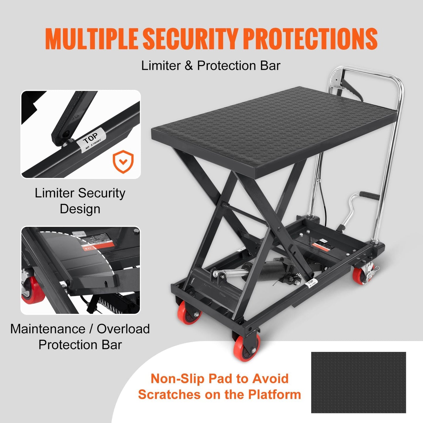 Hydraulic Lift Table Cart, 500lbs Capacity 28.5" Lifting Height, Manual Single Scissor Lift Table with 4 Wheels and Non - slip Pad, Hydraulic Scissor Cart for Material Handling, Black - DelightsDownSouth