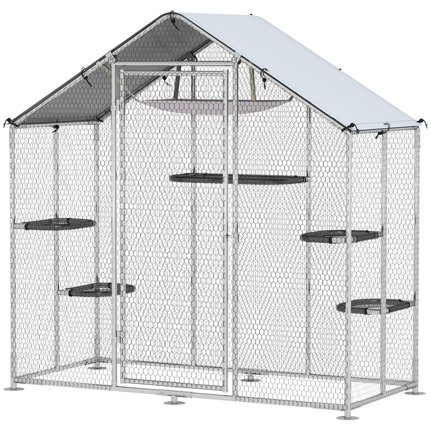 Large Catio Outdoor Cat Enclosure with Waterproof Cover, Walk - in Cat Patio w/ 5 Adjustable Platforms & Hammock - DelightsDownSouth
