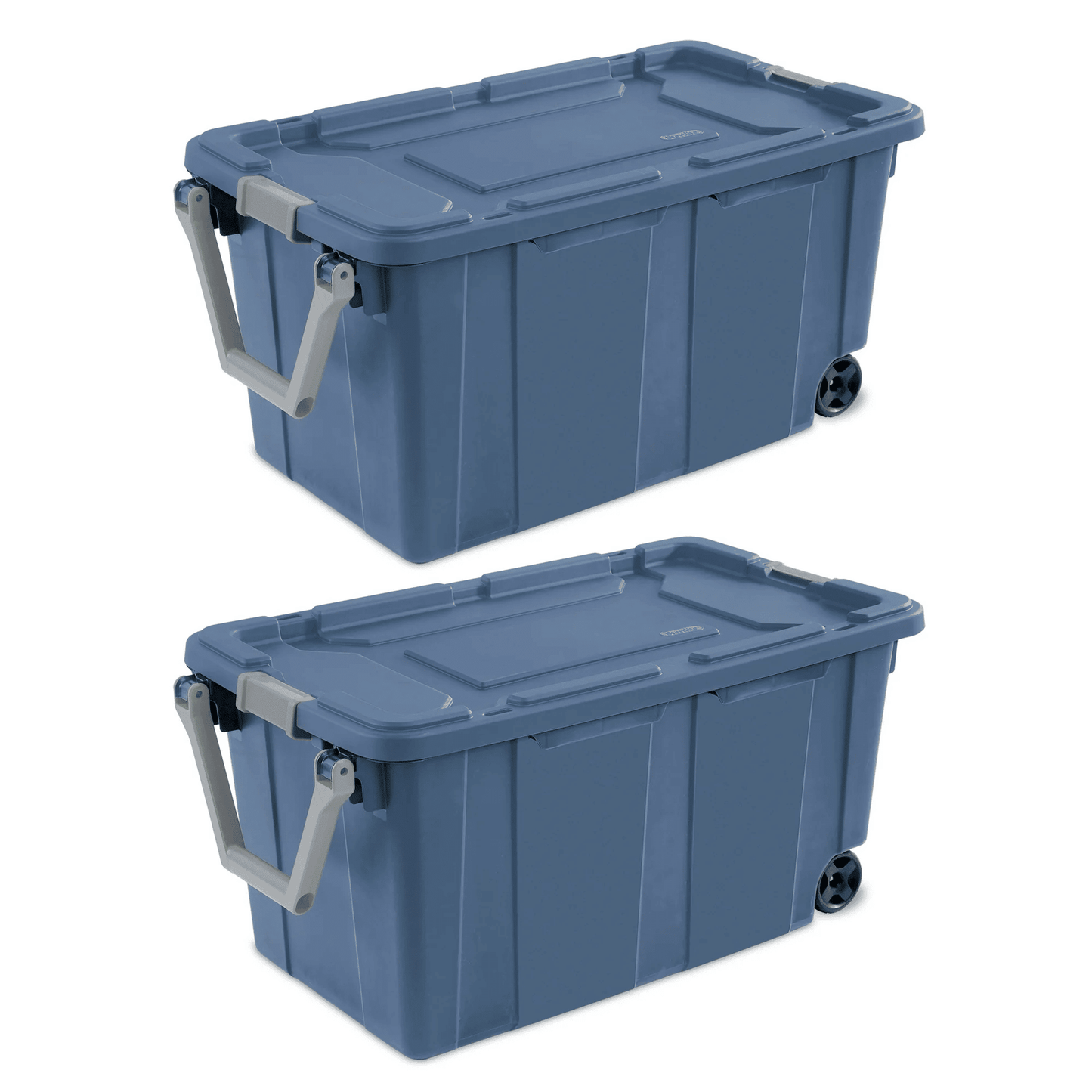 Large Wheeled Industrial Storage Bin, 40 Gallon Rugged Plastic Storage Tote with Latch Lid and Pull Handle, 2 Pack - DelightsDownSouth