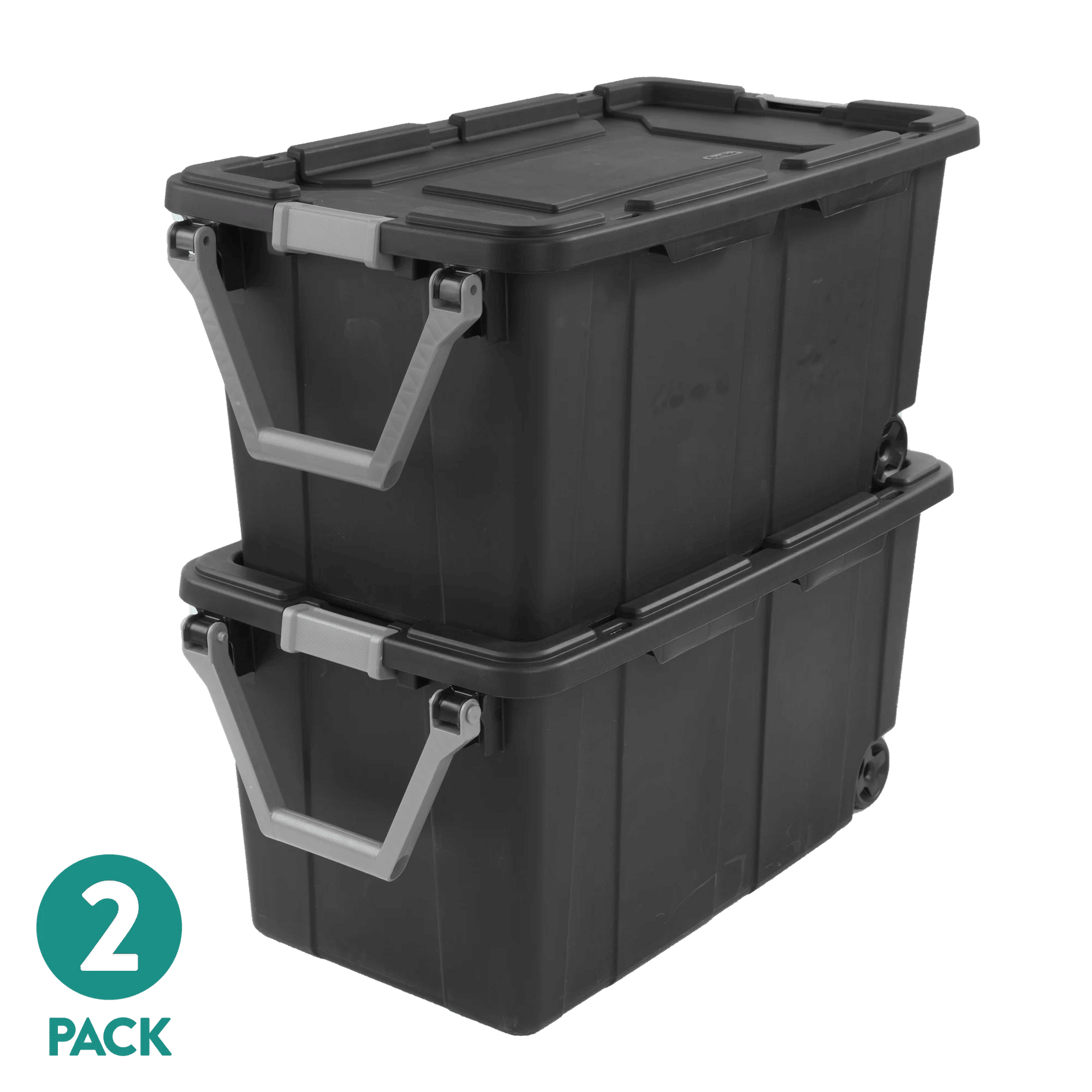 Large Wheeled Industrial Storage Bin, 40 Gallon Rugged Plastic Storage Tote with Latch Lid and Pull Handle, 2 Pack - DelightsDownSouth