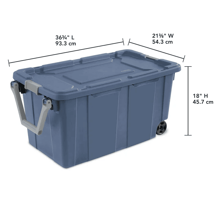 Large Wheeled Industrial Storage Bin, 40 Gallon Rugged Plastic Storage Tote with Latch Lid and Pull Handle, 2 Pack - DelightsDownSouth