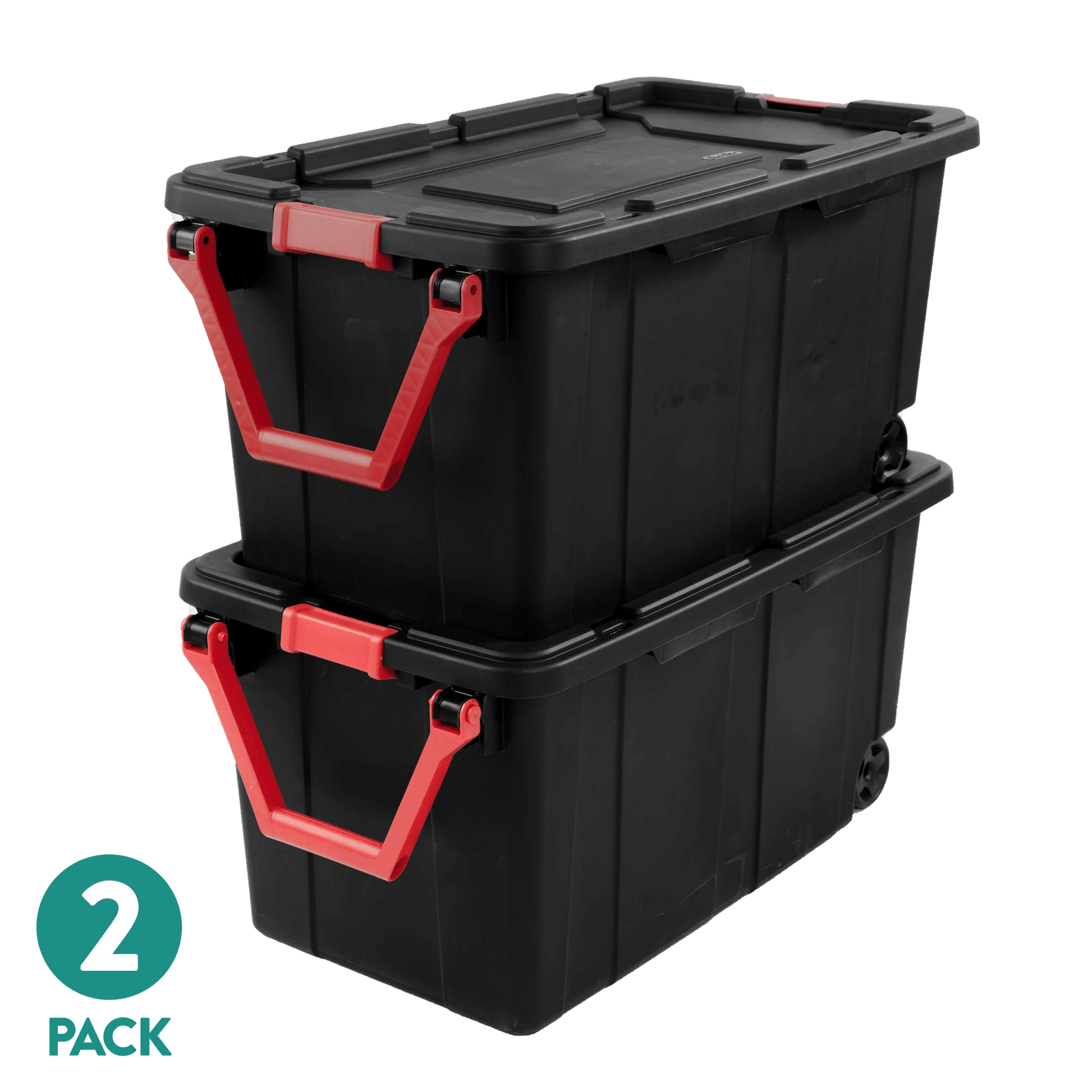 Large Wheeled Industrial Storage Bin, 40 Gallon Rugged Plastic Storage Tote with Latch Lid and Pull Handle, 2 Pack - DelightsDownSouth