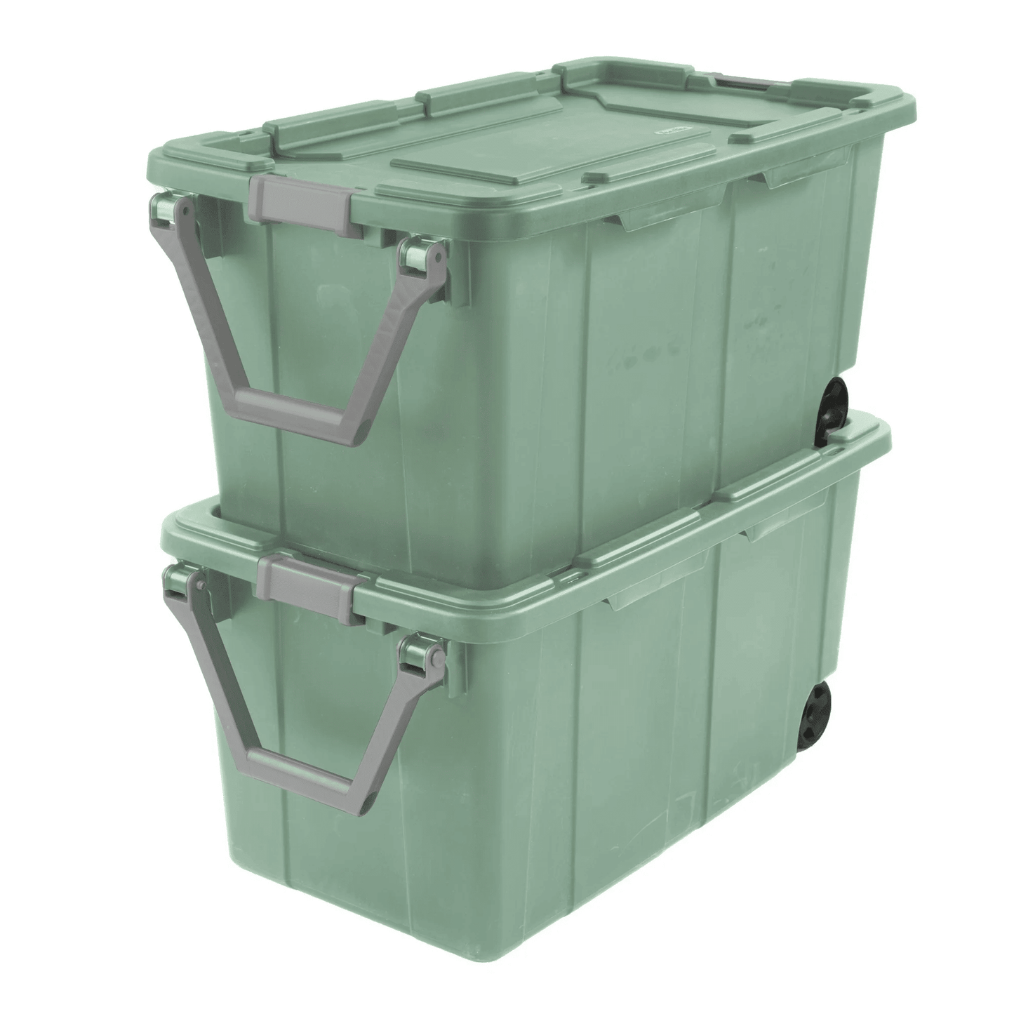 Large Wheeled Industrial Storage Bin, 40 Gallon Rugged Plastic Storage Tote with Latch Lid and Pull Handle, 2 Pack - DelightsDownSouth