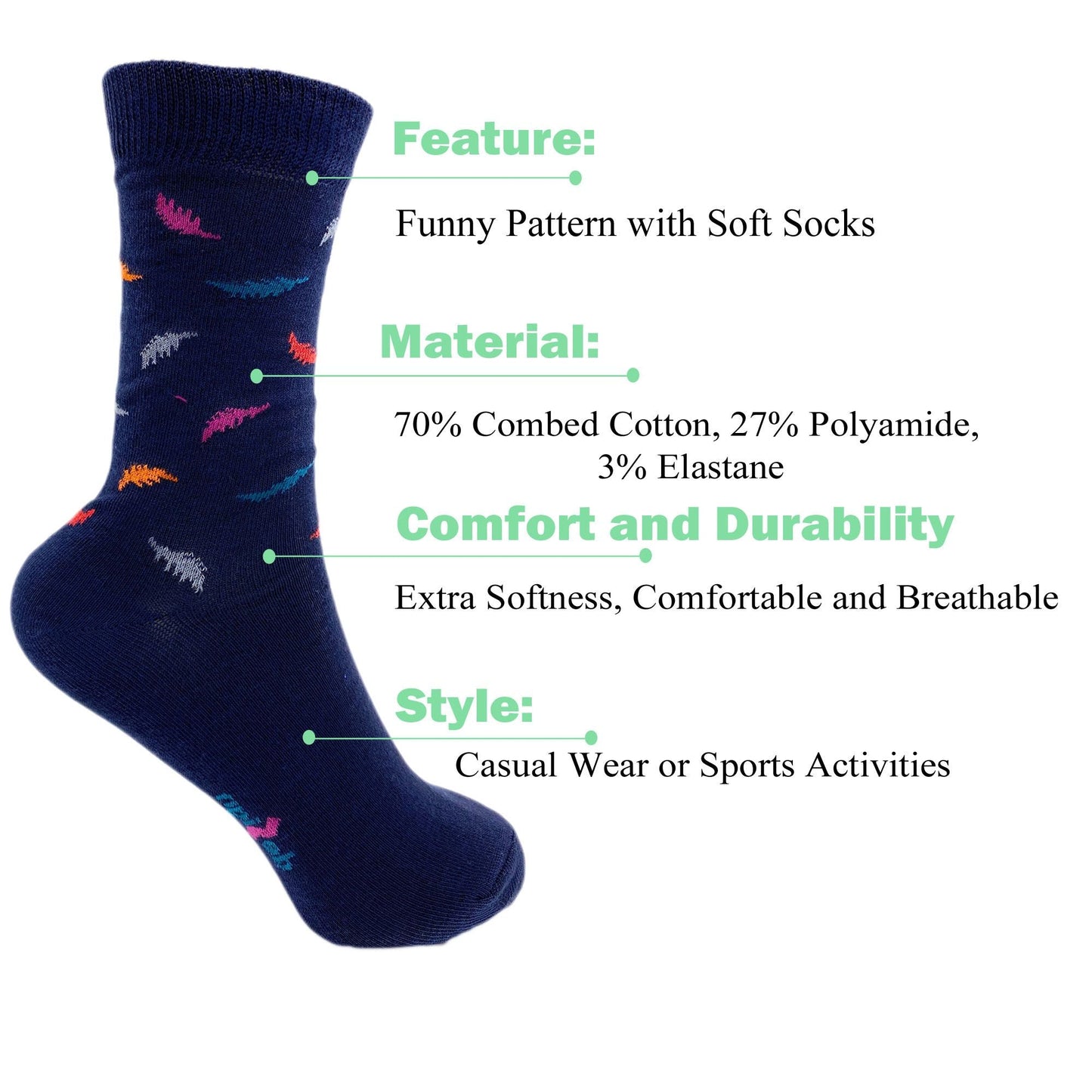 Luxury Combed Cotton Crew Socks for Women Colorful Casual Socks 6 Pairs - DelightsDownSouth