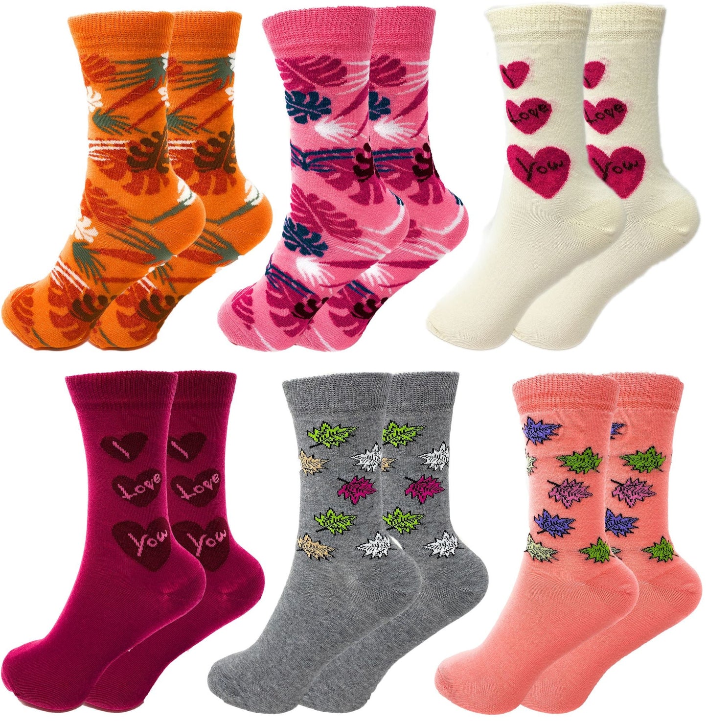 Luxury Combed Cotton Crew Socks for Women Colorful Casual Socks 6 Pairs - DelightsDownSouth