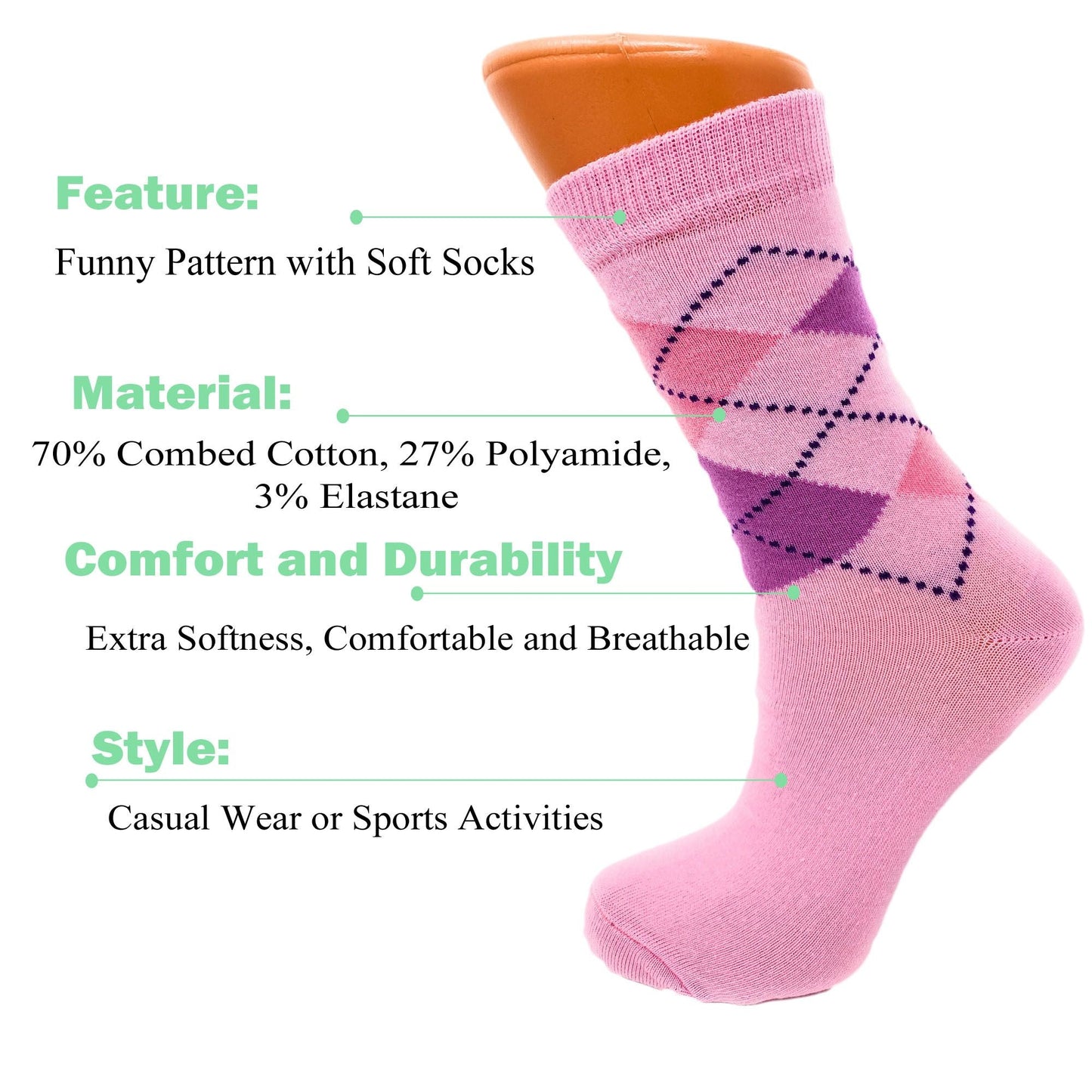 Luxury Combed Cotton Crew Socks for Women Colorful Casual Socks 6 Pairs - DelightsDownSouth