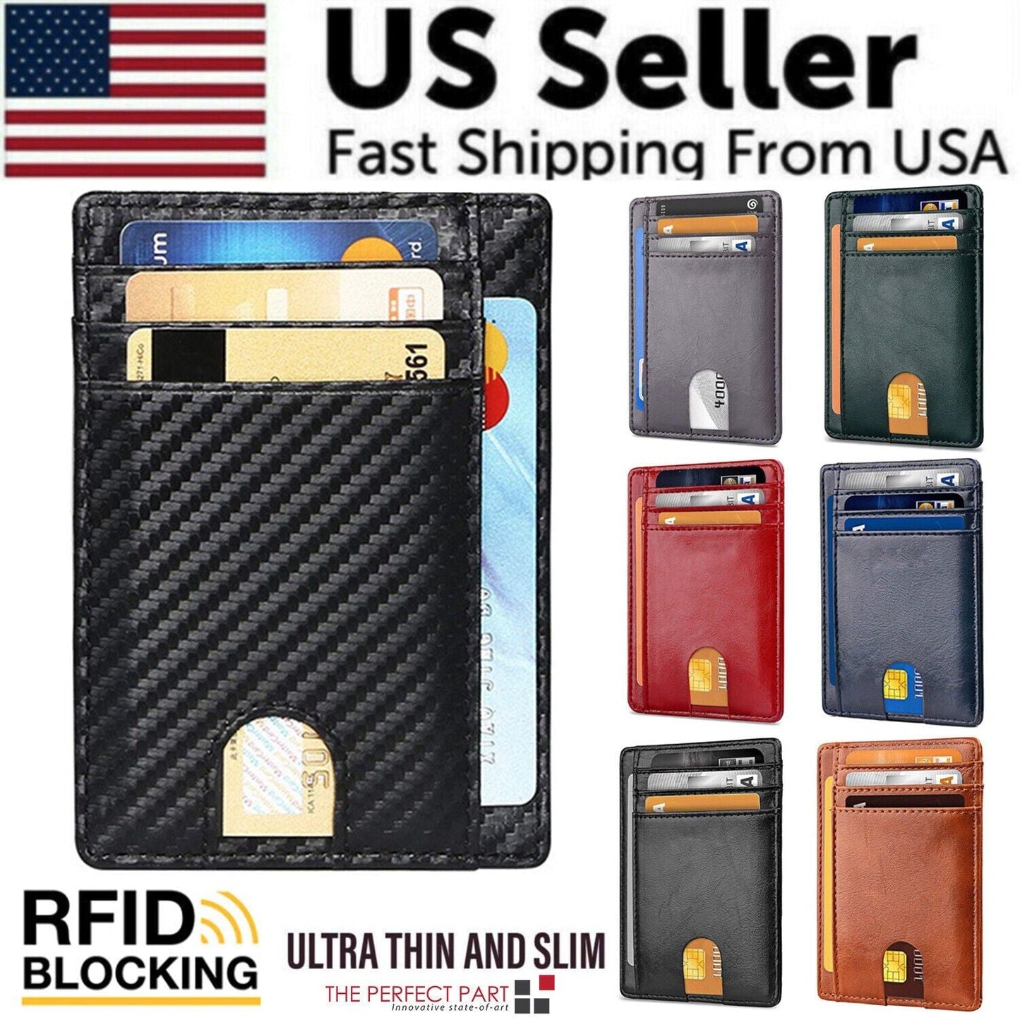 Mens Leather Slim Wallet Credit Card Holder RFID Blocking Pocket ID Money PU USA - DelightsDownSouth
