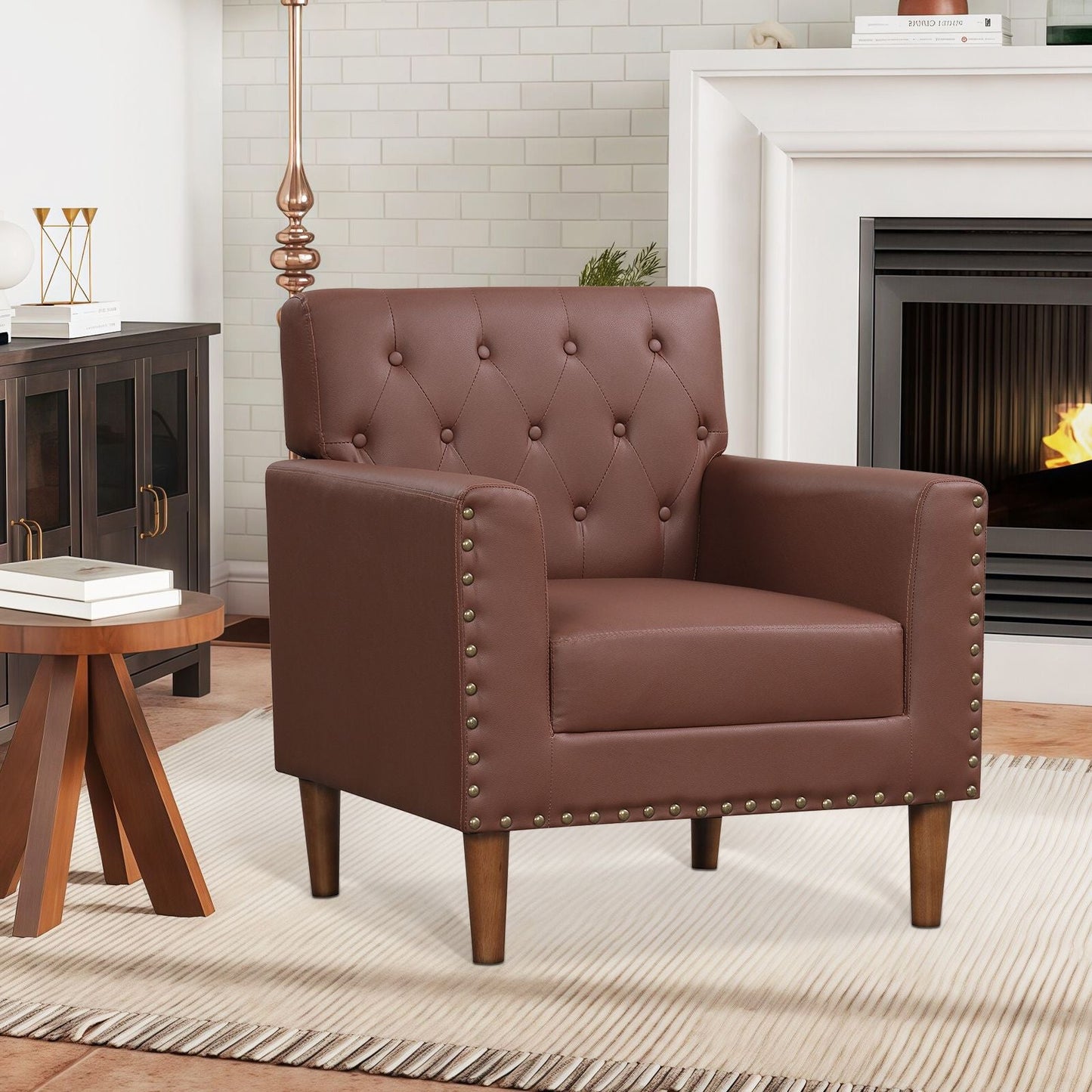 Mid Century Modern Accent Chair with Button Tufted Decoration and Rivets - DelightsDownSouth