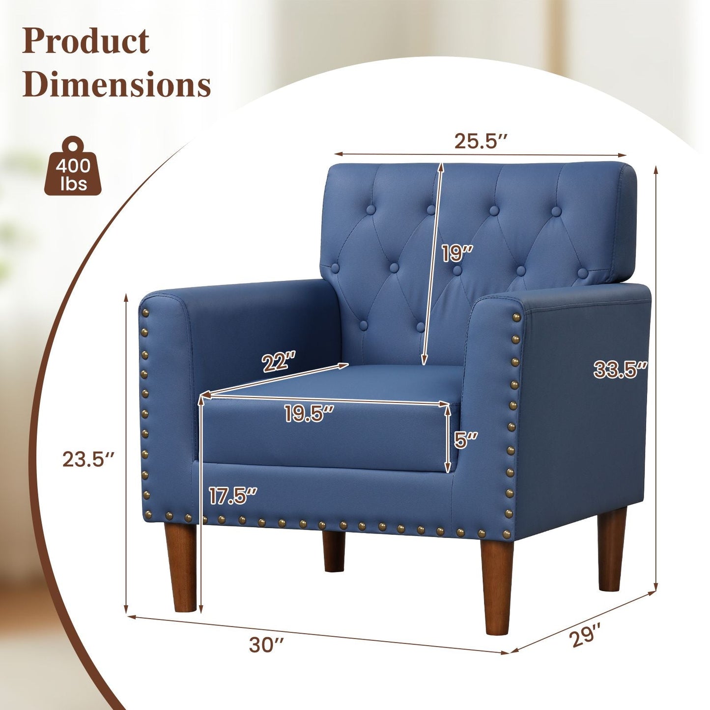 Mid Century Modern Accent Chair with Button Tufted Decoration and Rivets - DelightsDownSouth