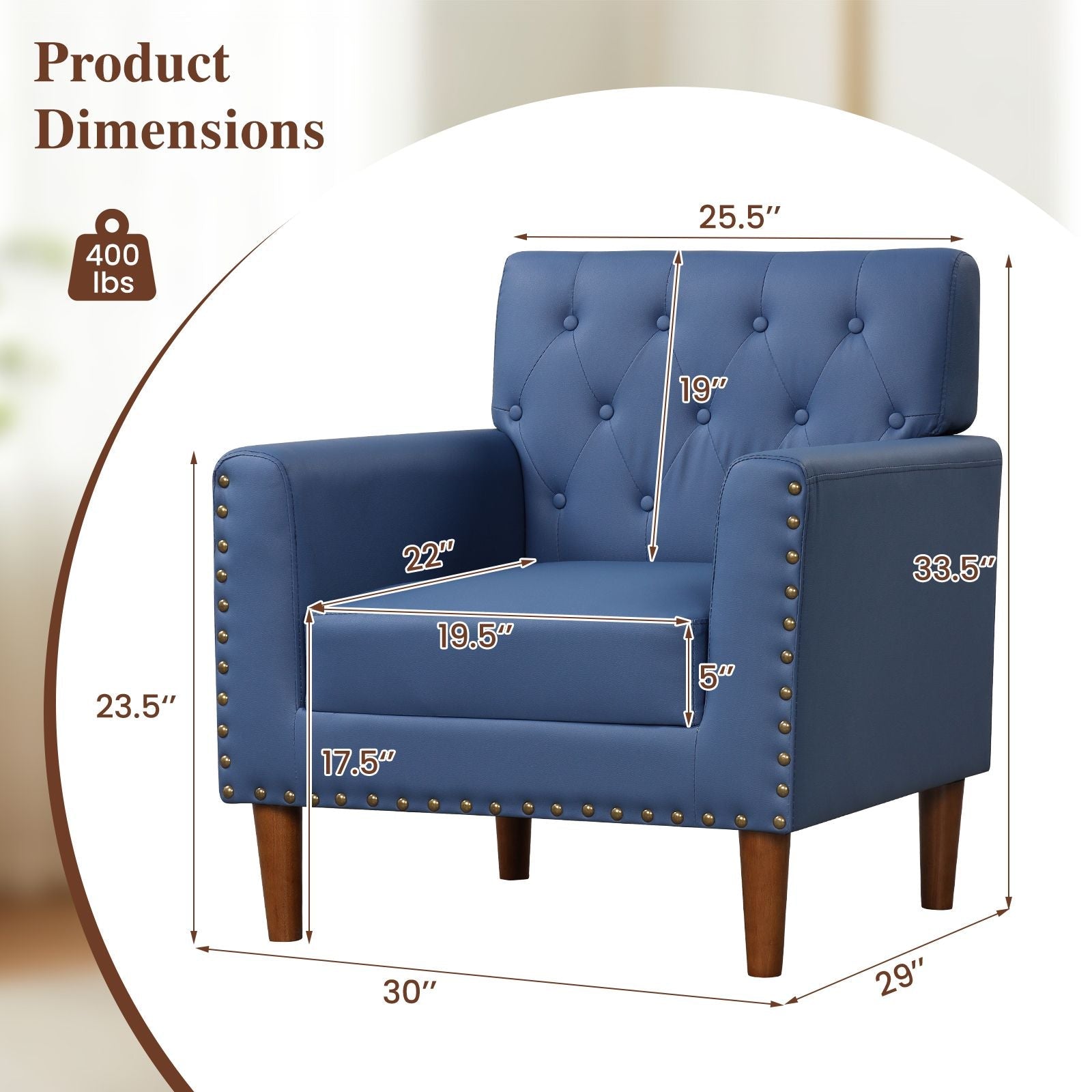 Mid Century Modern Accent Chair with Button Tufted Decoration and Rivets - DelightsDownSouth