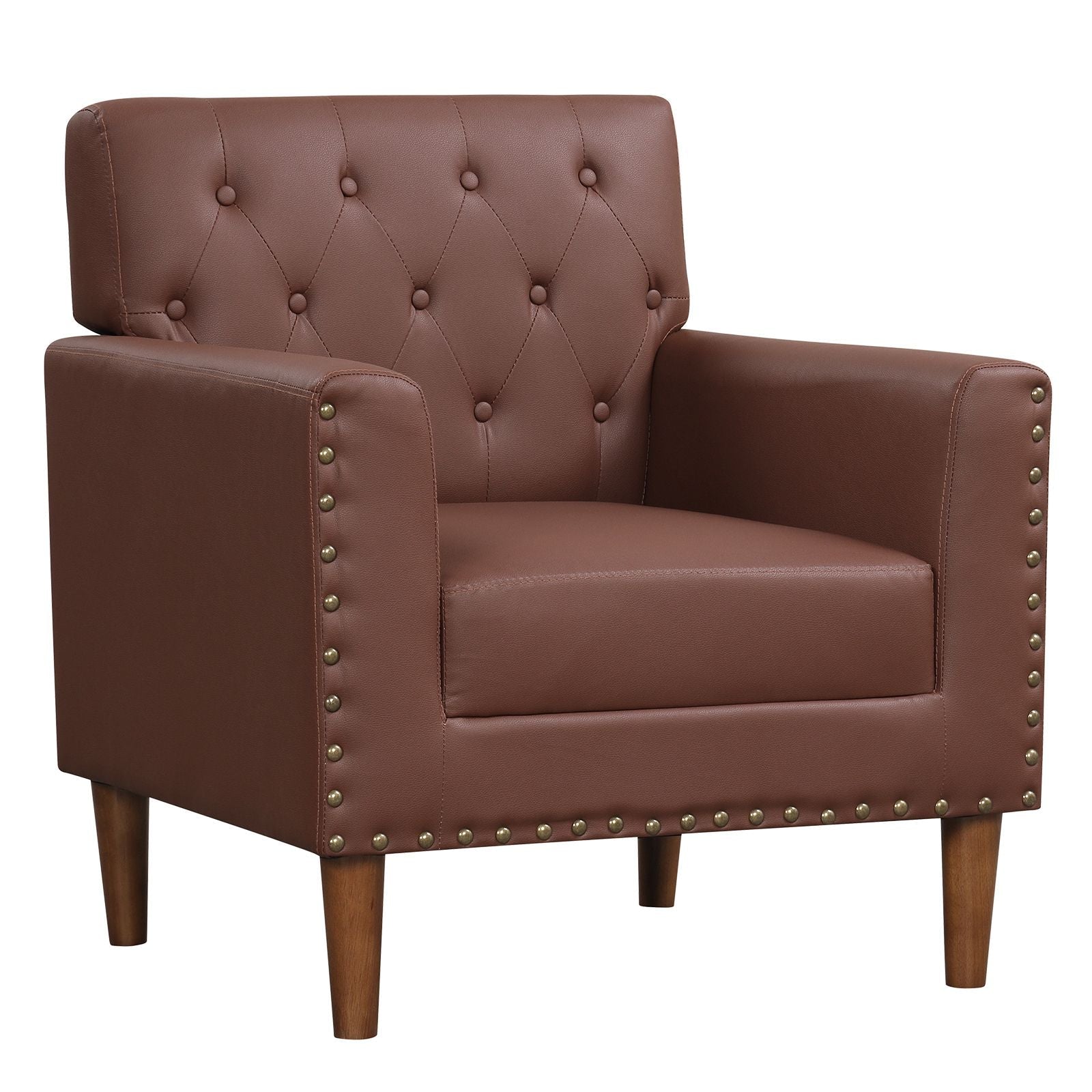 Mid Century Modern Accent Chair with Button Tufted Decoration and Rivets - DelightsDownSouth