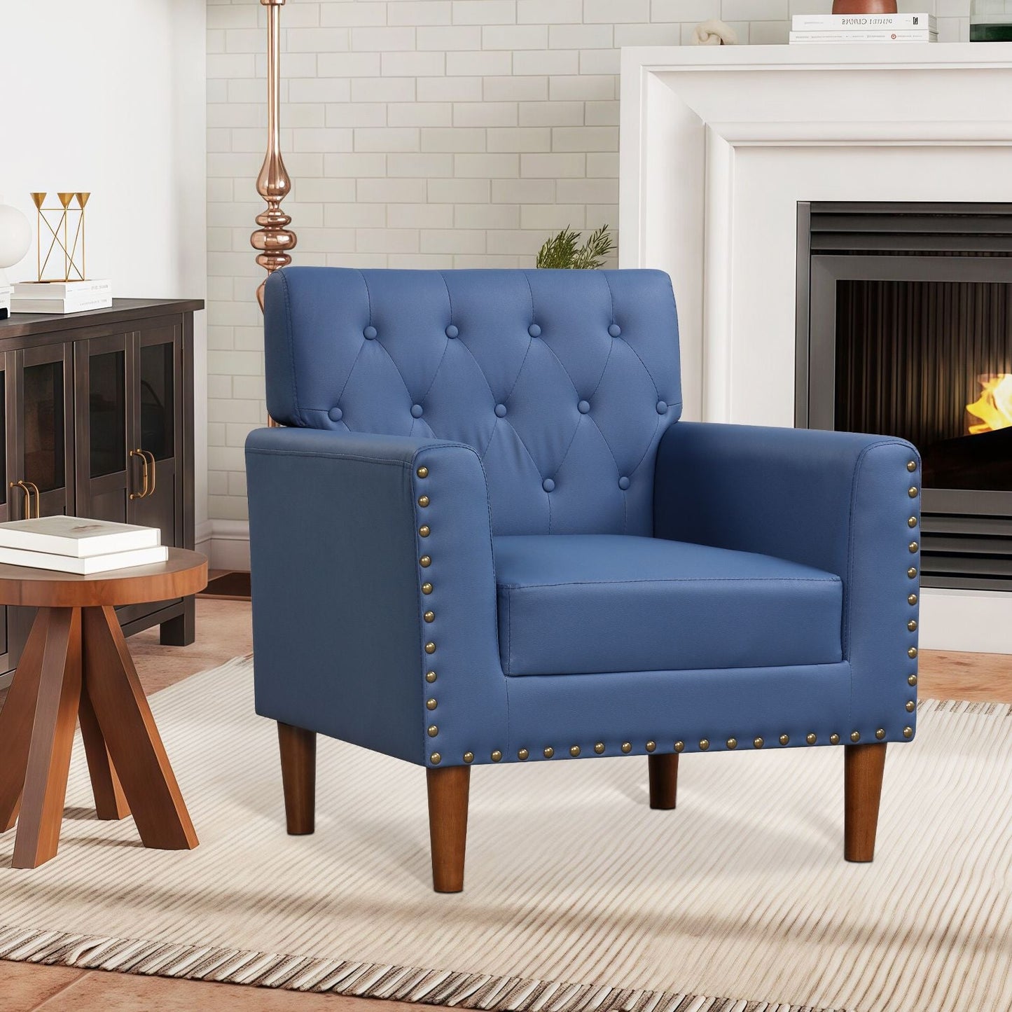 Mid Century Modern Accent Chair with Button Tufted Decoration and Rivets - DelightsDownSouth