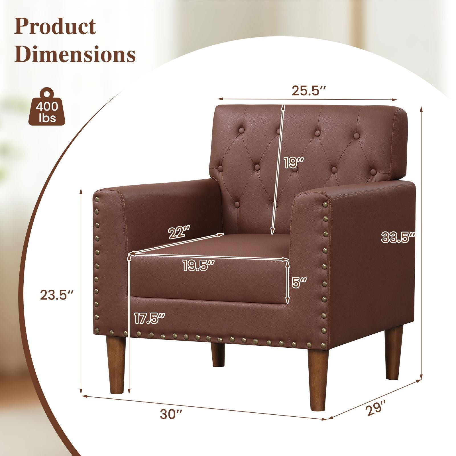Mid Century Modern Accent Chair with Button Tufted Decoration and Rivets - DelightsDownSouth