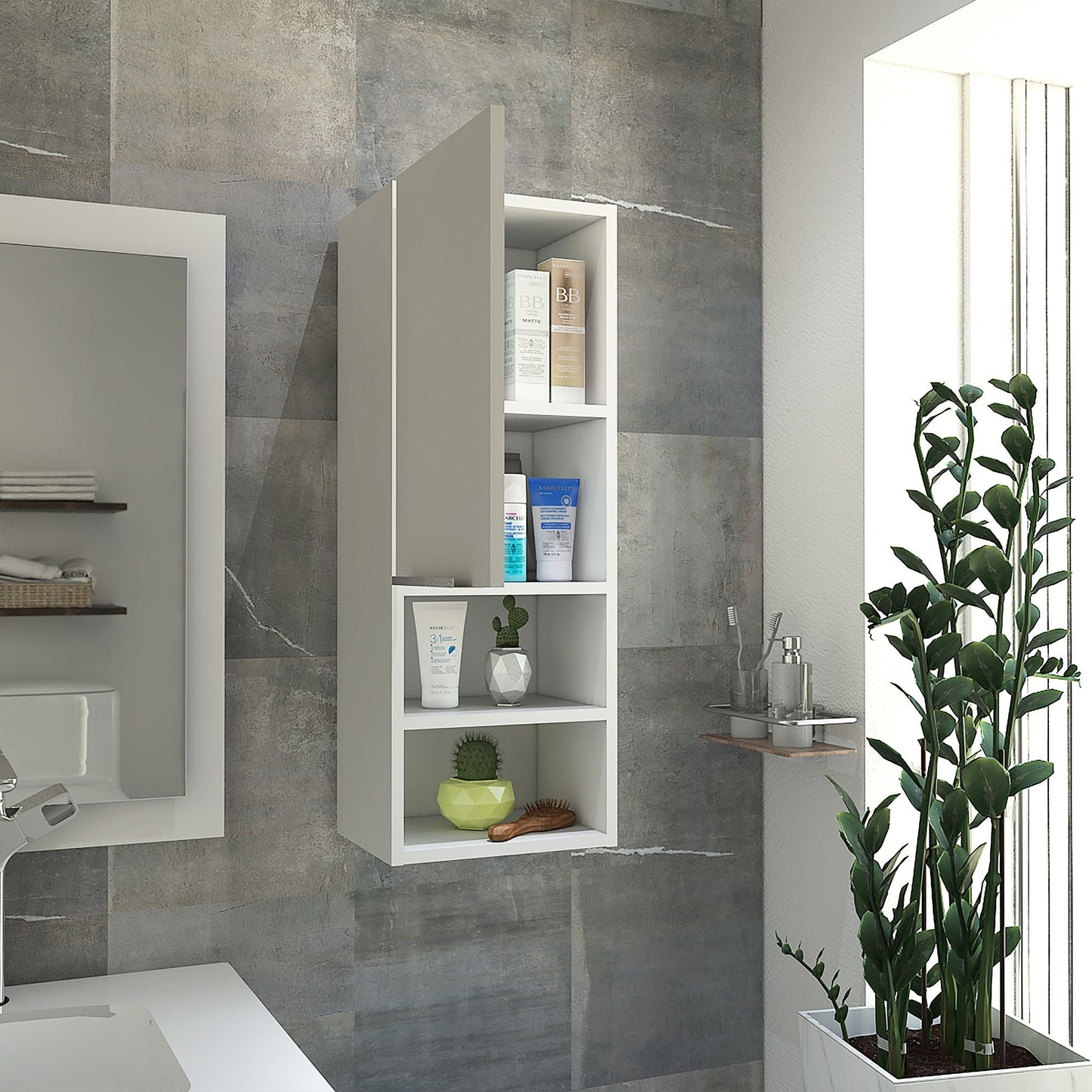 Mila Bathroom Cabinet; Two Internal Shelves; Two External Shelves; Single Door - White - DelightsDownSouth
