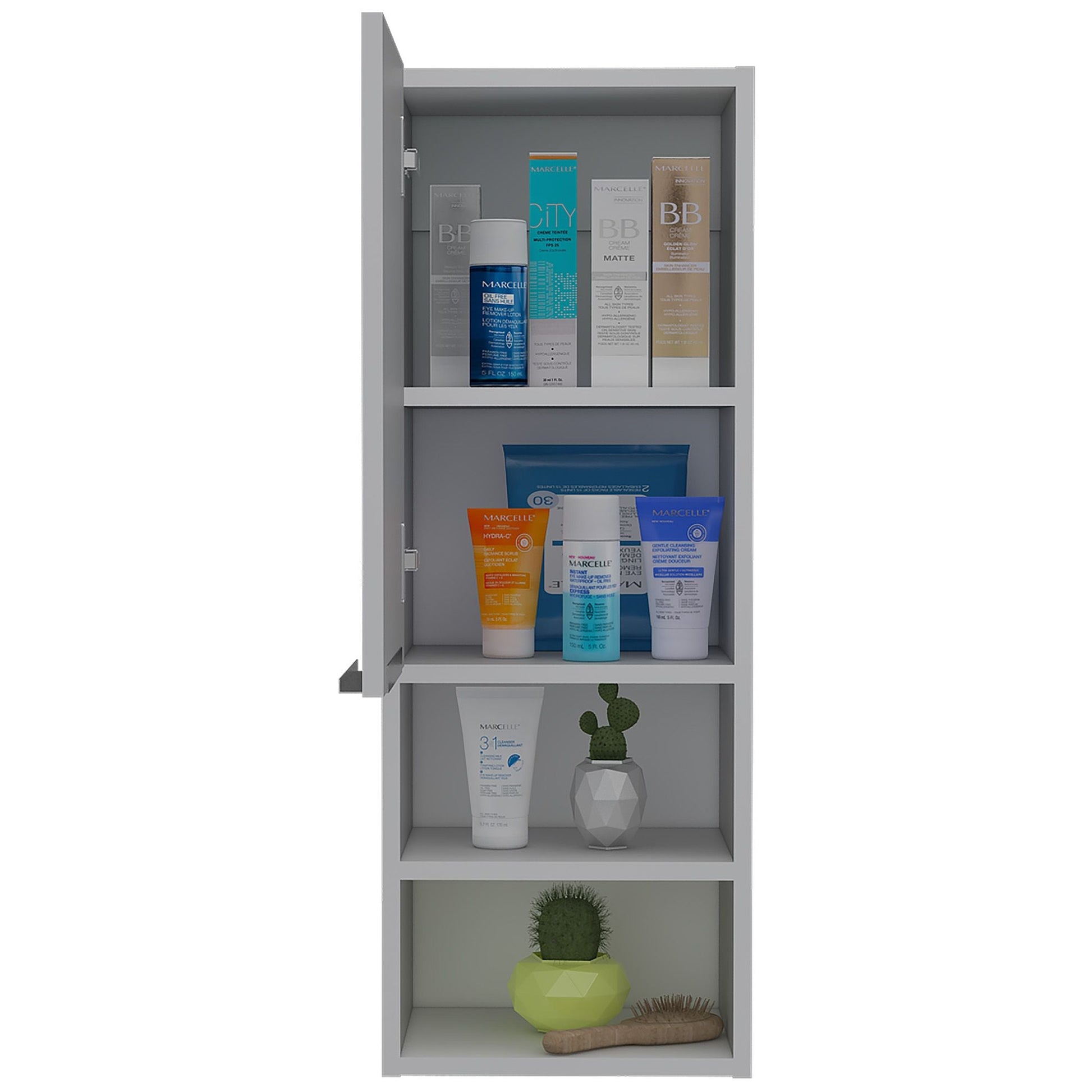 Mila Bathroom Cabinet; Two Internal Shelves; Two External Shelves; Single Door - White - DelightsDownSouth
