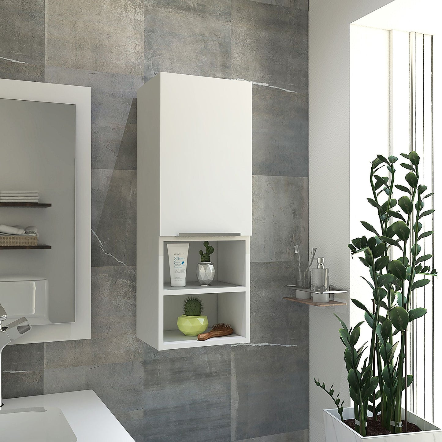 Mila Bathroom Cabinet; Two Internal Shelves; Two External Shelves; Single Door - White - DelightsDownSouth