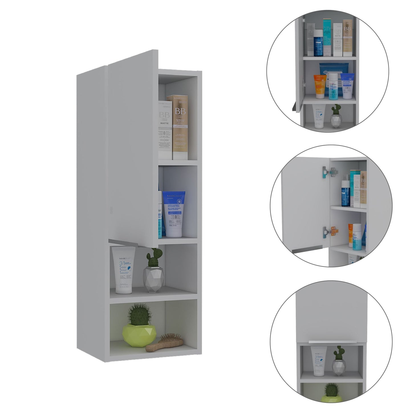 Mila Bathroom Cabinet; Two Internal Shelves; Two External Shelves; Single Door - White - DelightsDownSouth