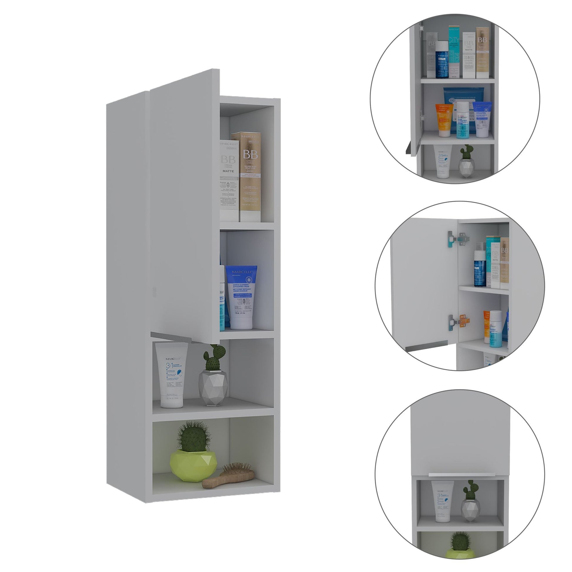 Mila Bathroom Cabinet; Two Internal Shelves; Two External Shelves; Single Door - White - DelightsDownSouth