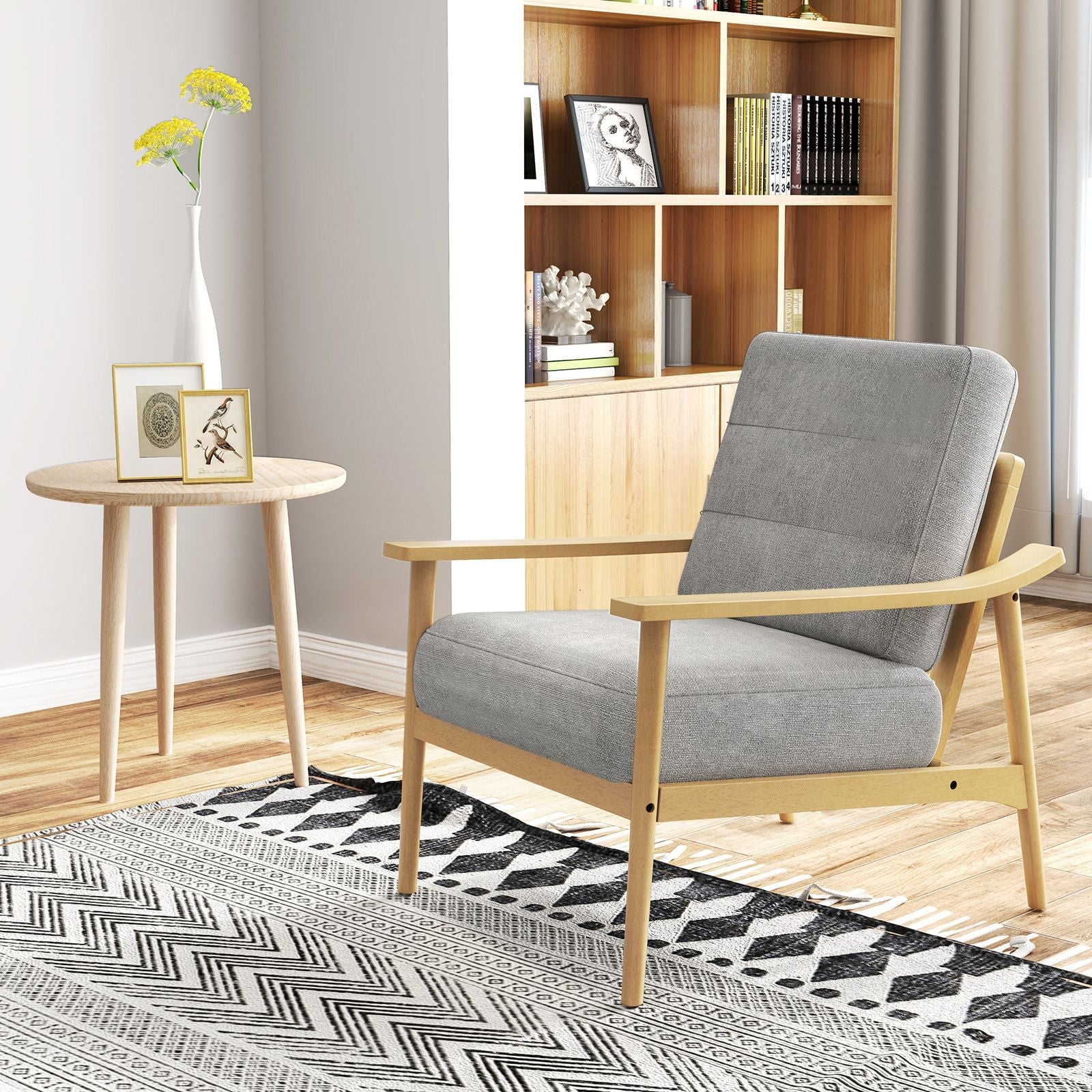 Modern Accent Chair with Rubber Wood Armrests and Legs for Living Room - DelightsDownSouth