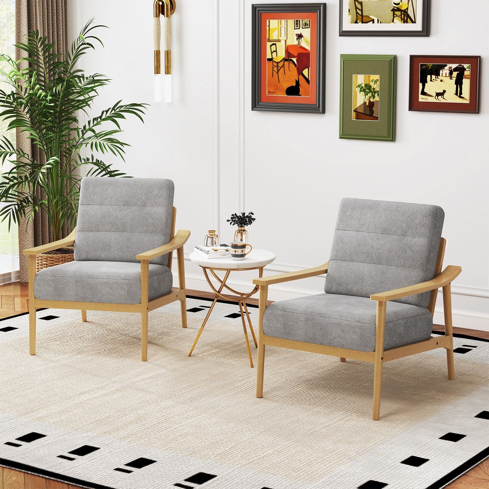 Modern Accent Chair with Rubber Wood Armrests and Legs for Living Room - DelightsDownSouth