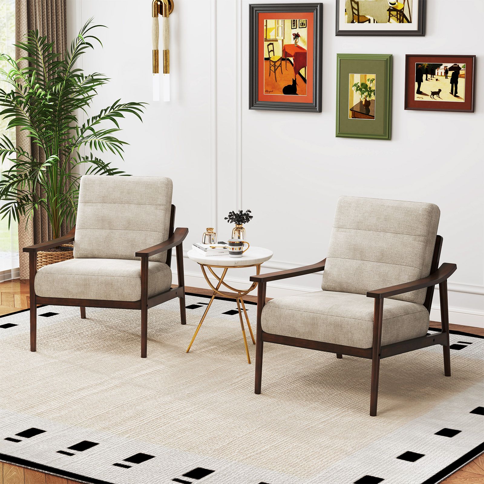 Modern Accent Chair with Rubber Wood Armrests and Legs for Living Room - DelightsDownSouth