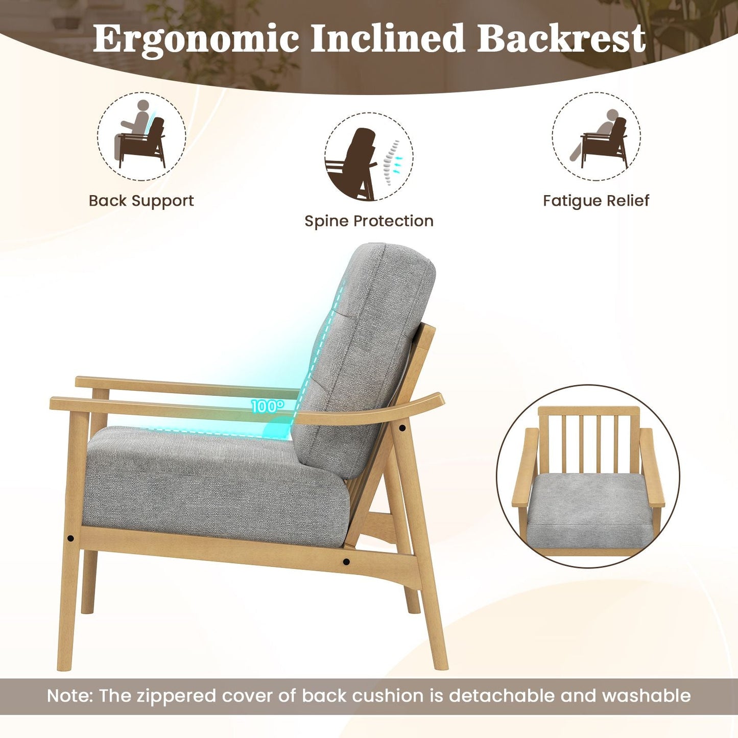 Modern Accent Chair with Rubber Wood Armrests and Legs for Living Room - DelightsDownSouth