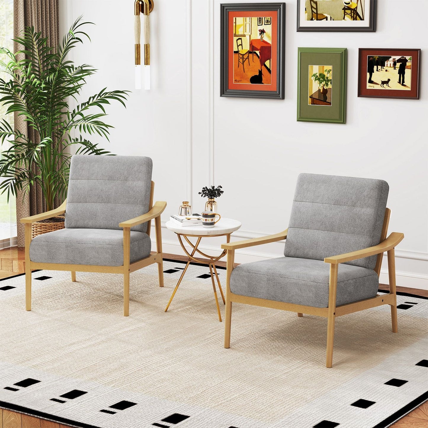 Modern Accent Chair with Rubber Wood Armrests and Legs for Living Room - DelightsDownSouth