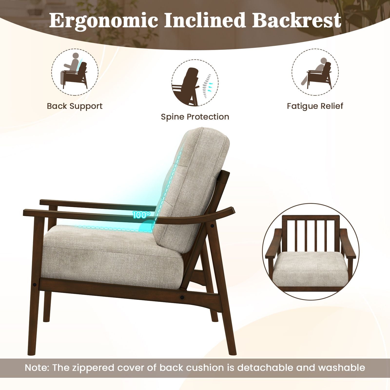 Modern Accent Chair with Rubber Wood Armrests and Legs for Living Room - DelightsDownSouth