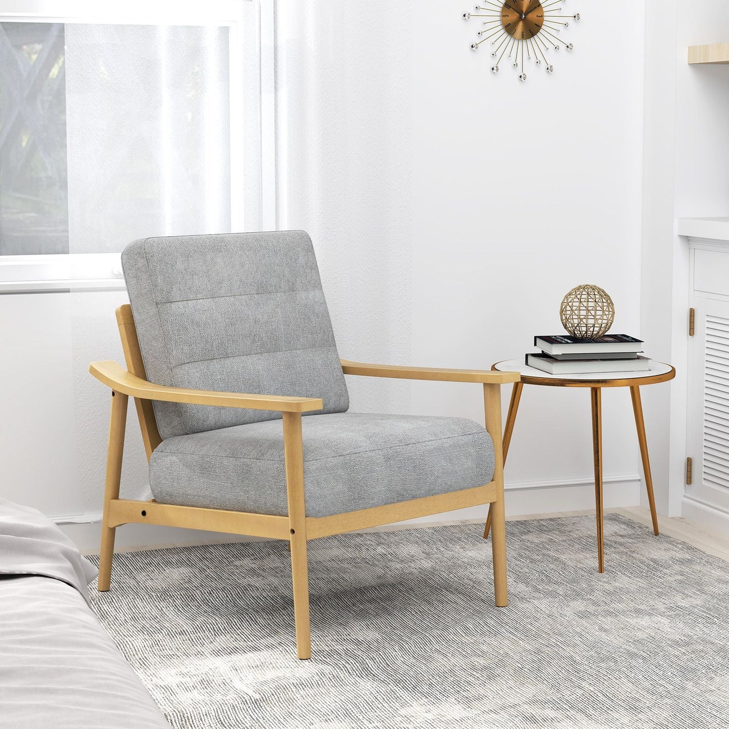 Modern Accent Chair with Rubber Wood Armrests and Legs for Living Room - DelightsDownSouth