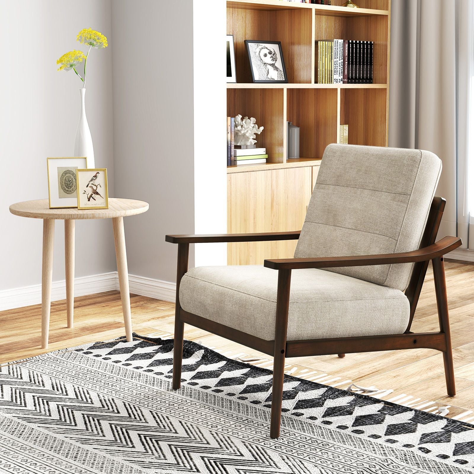 Modern Accent Chair with Rubber Wood Armrests and Legs for Living Room - DelightsDownSouth