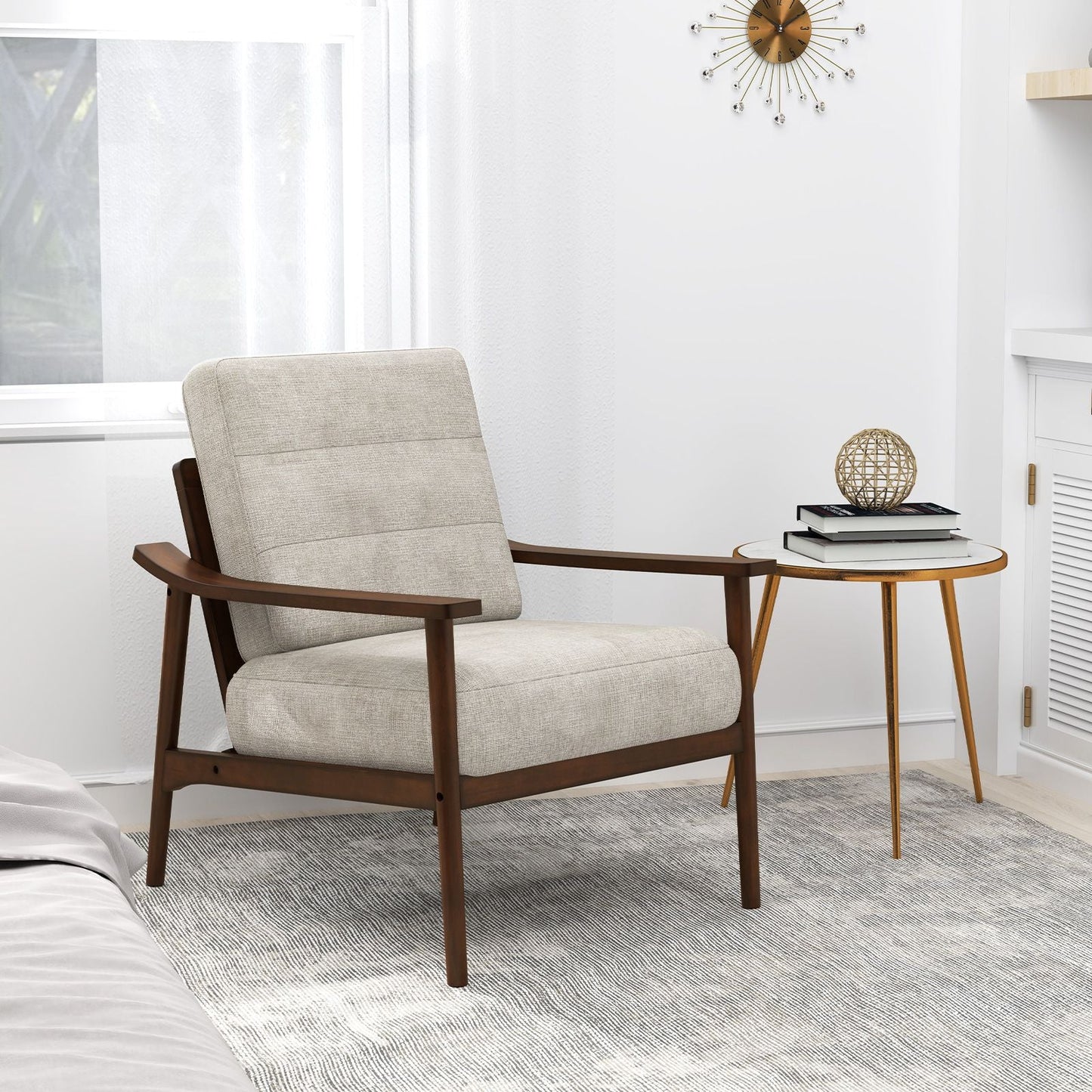 Modern Accent Chair with Rubber Wood Armrests and Legs for Living Room - DelightsDownSouth