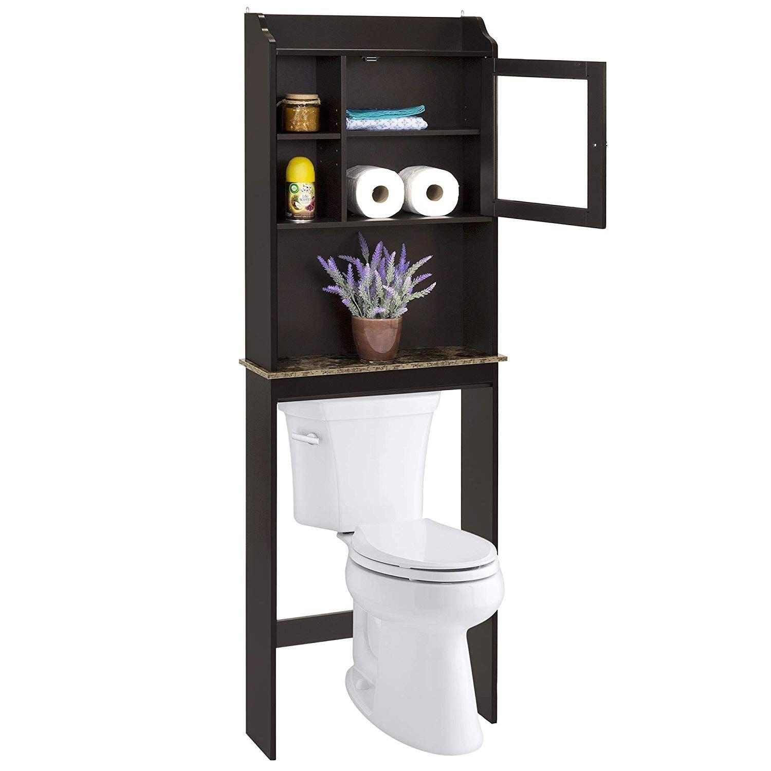 Modern Over The Toilet Space Saver Organization Wood Storage Cabinet for Home; Bathroom - Espresso - DelightsDownSouth