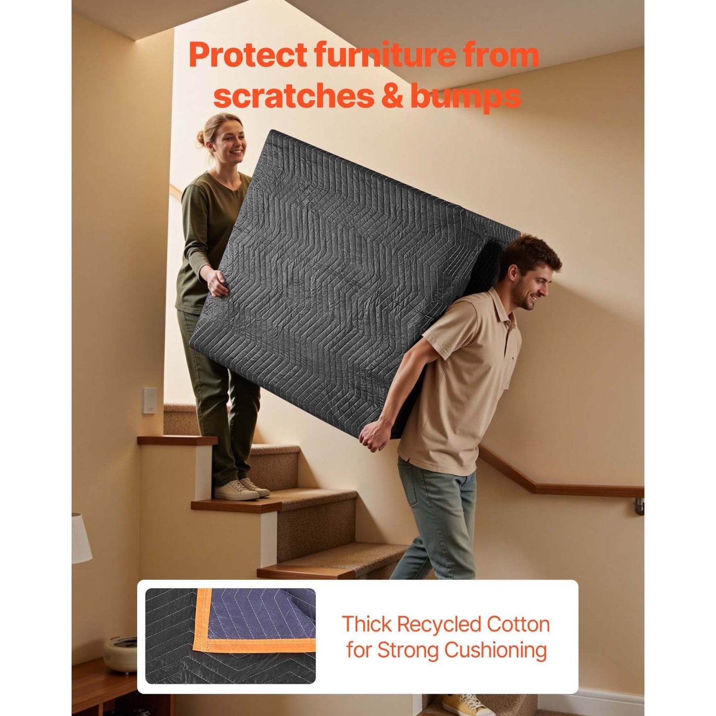 Moving Blankets 6 Pcs, 80 x 72 in (35 lbs/dz) Large Packing Blankets with Cotton Filling, Heavy Duty Nonwoven Fabric Padded Moving Blanket for Shipping, Wrapping, Protecting Furniture - DelightsDownSouth