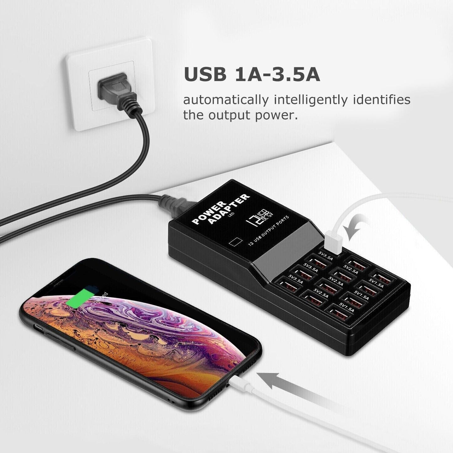 Multi 12 Port USB Charging Station Hub Desktop Wall Cell Phone Charger Organizer - DelightsDownSouth
