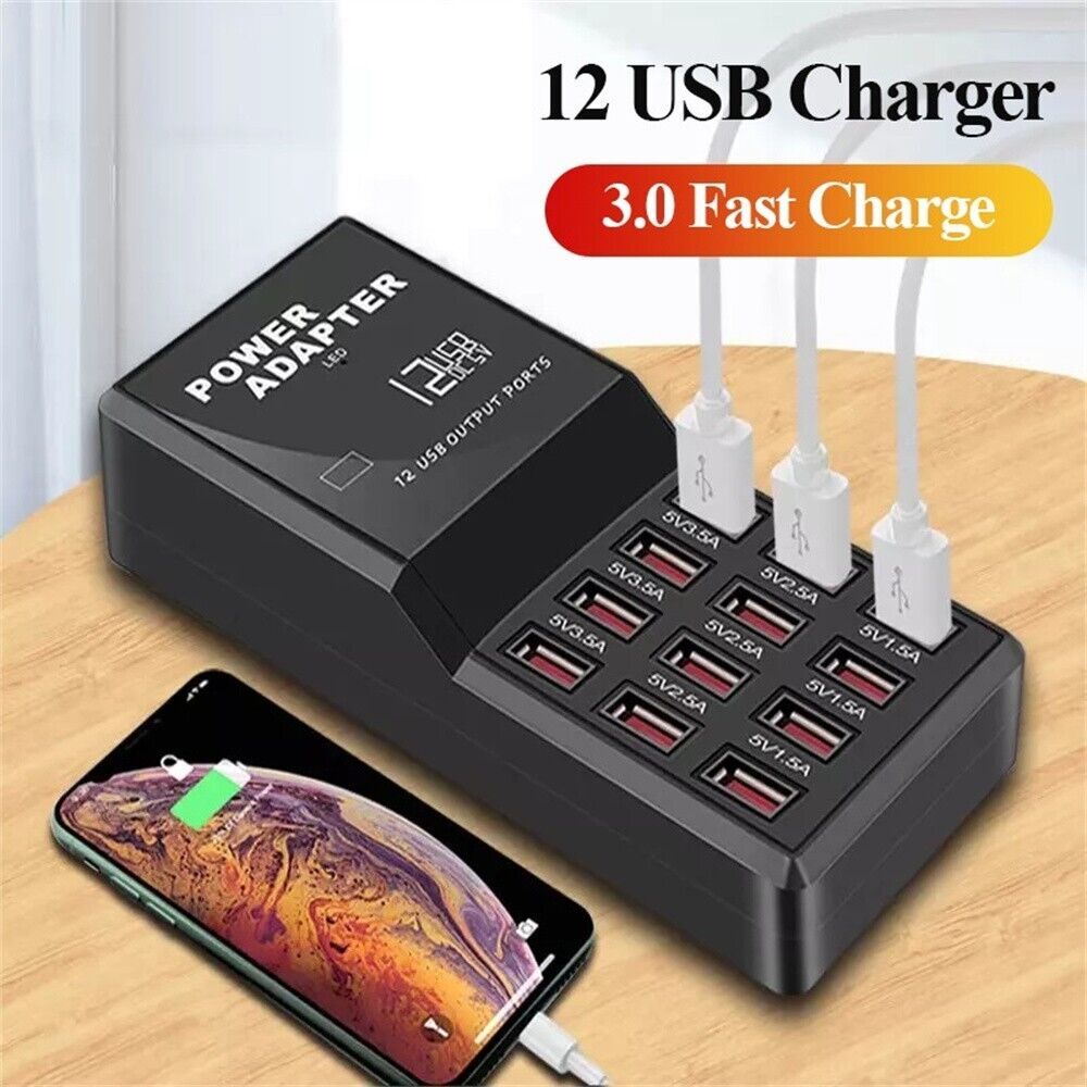 Multi 12 Port USB Charging Station Hub Desktop Wall Cell Phone Charger Organizer - DelightsDownSouth