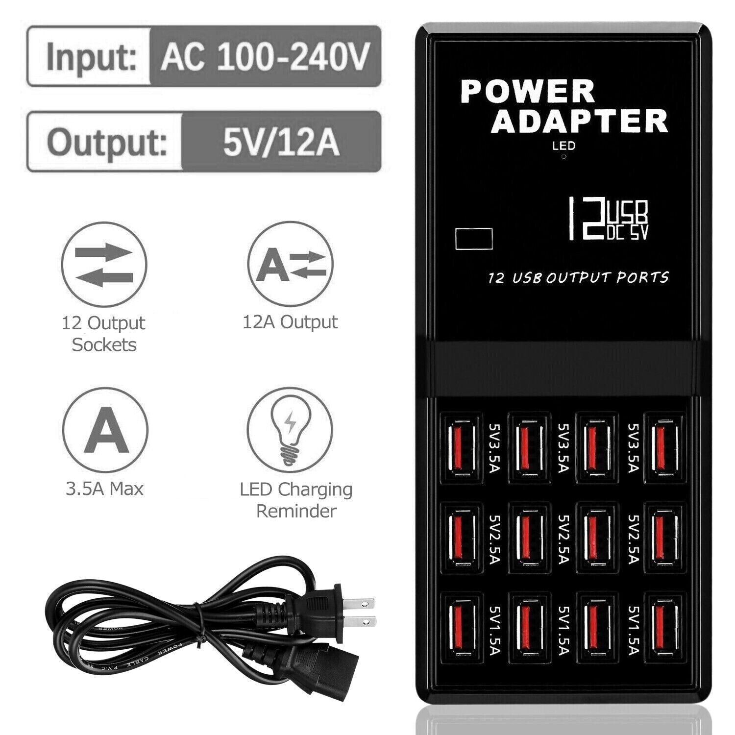Multi 12 Port USB Charging Station Hub Desktop Wall Cell Phone Charger Organizer - DelightsDownSouth