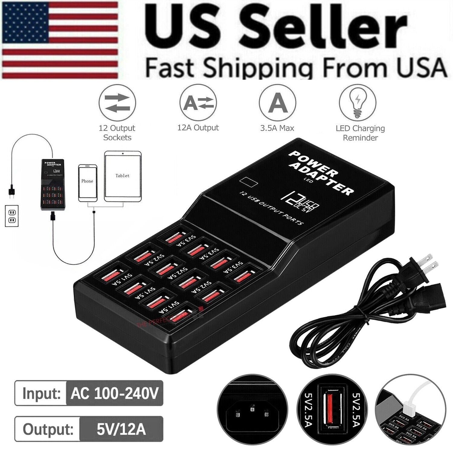 Multi 12 Port USB Charging Station Hub Desktop Wall Cell Phone Charger Organizer - DelightsDownSouth
