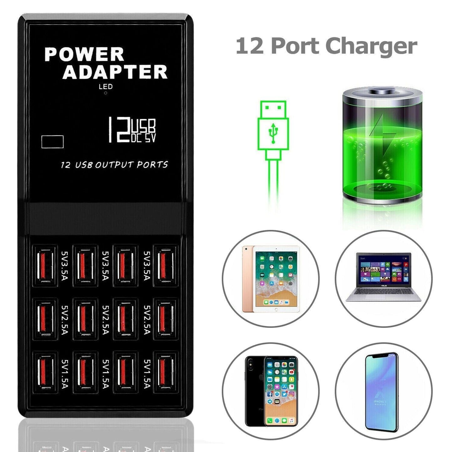Multi 12 Port USB Charging Station Hub Desktop Wall Cell Phone Charger Organizer - DelightsDownSouth