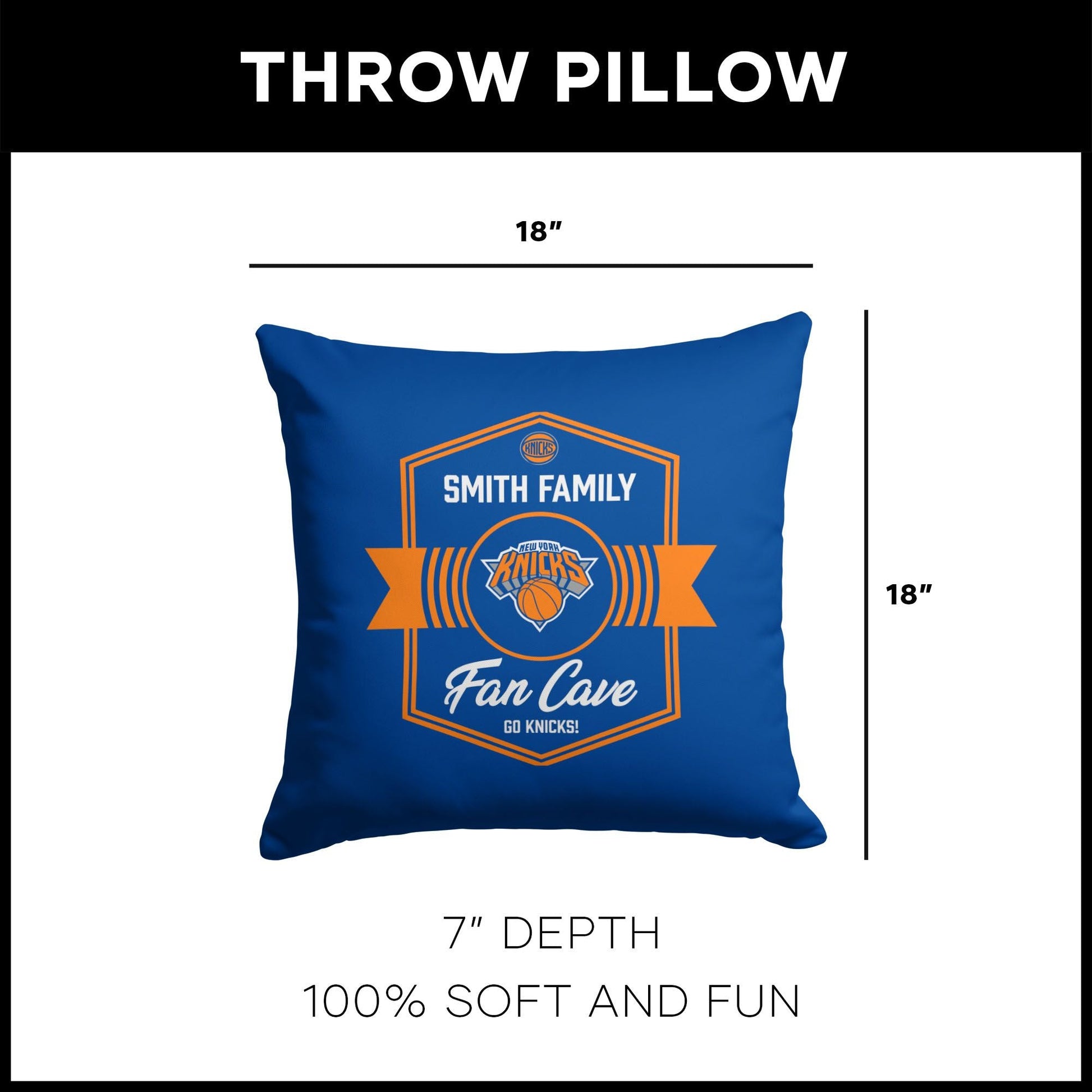 NBA New York Knicks Dominion Personalized Throw Pillow 18×18 Inches - DelightsDownSouth
