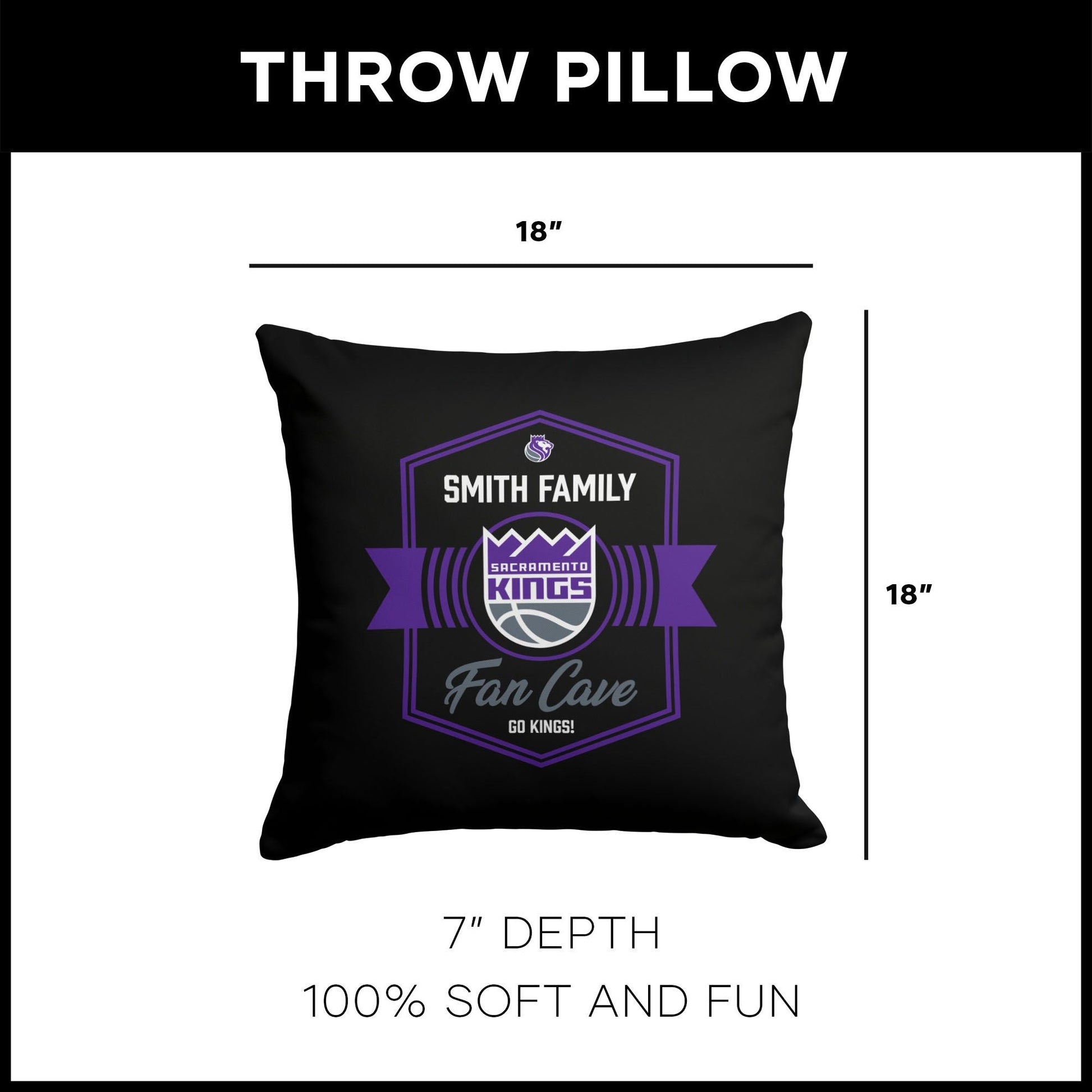 NBA Sacramento Kings Dominion Personalized Throw Pillow 18×18 Inches - DelightsDownSouth