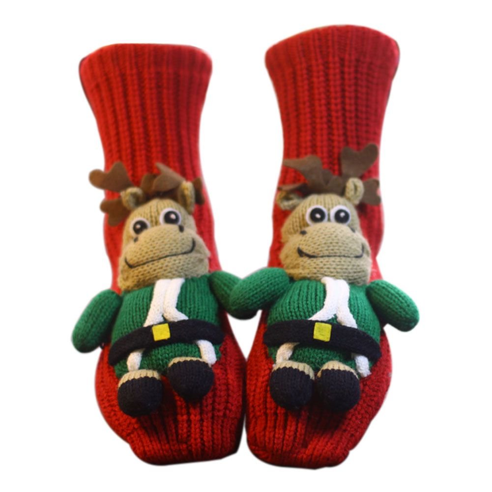 Novelty Handmade Elk Knit Slipper Socks Non - slip for House Indoor Christmas Gift - DelightsDownSouth
