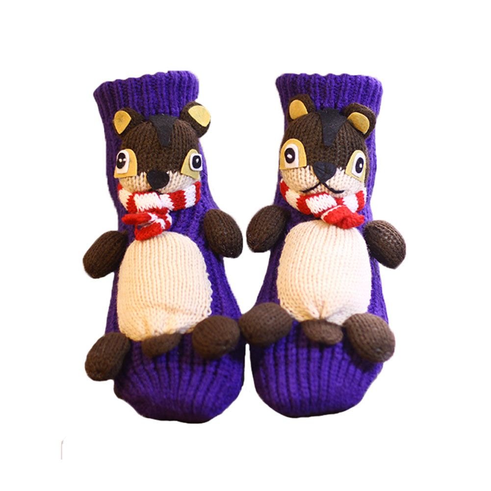 Novelty Handmade Squirrel Knit Slipper Socks Non - slip for Womens House Indoor Warm - DelightsDownSouth