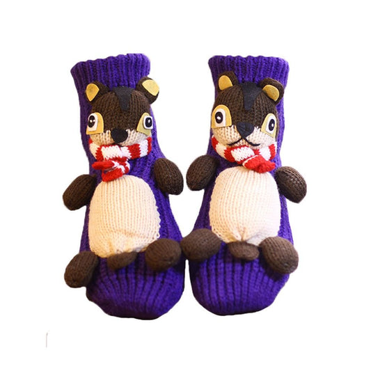 Novelty Handmade Squirrel Knit Slipper Socks Non - slip for Womens House Indoor Warm - DelightsDownSouth