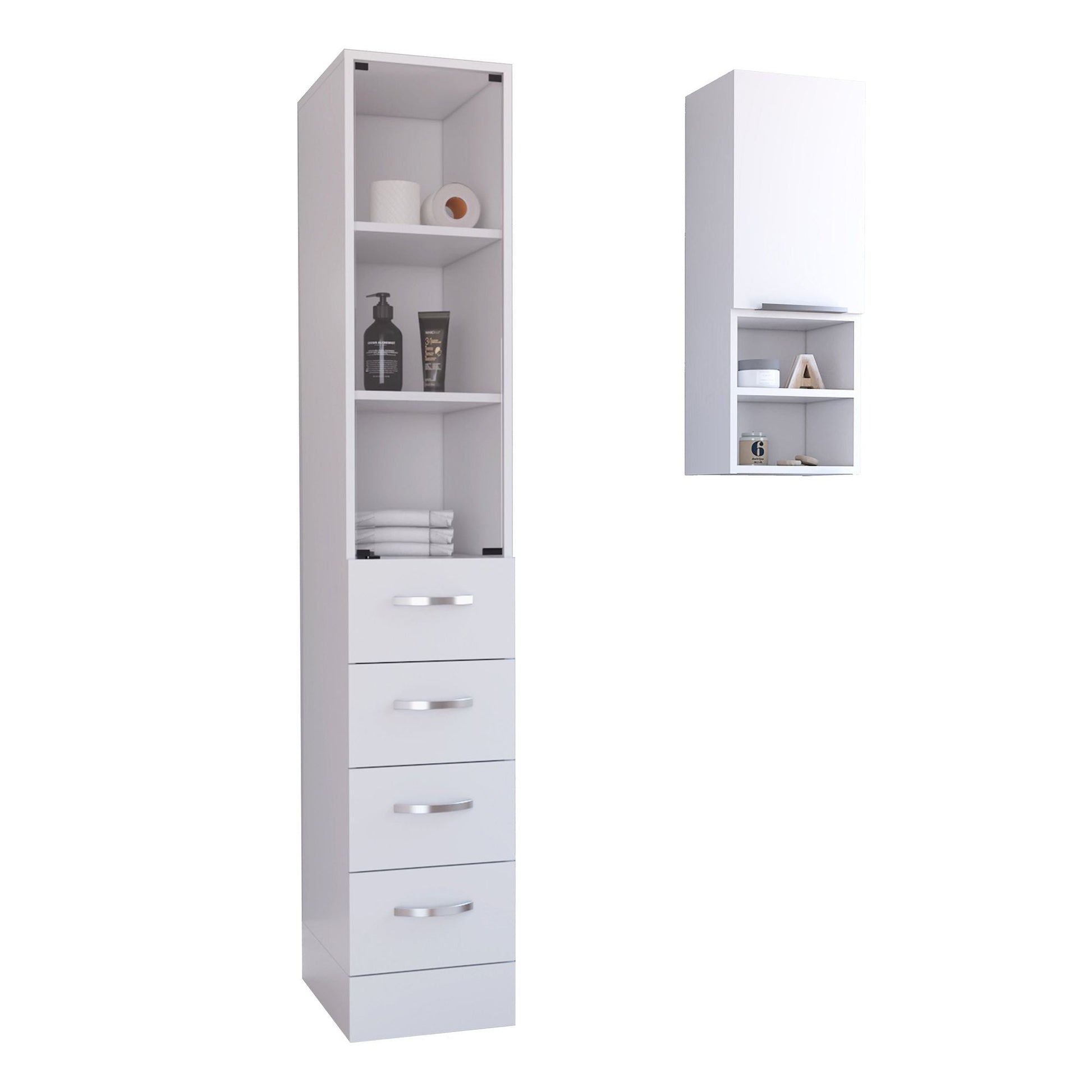 Oregon 2 Piece Bathroom Set, Magna Linen Cabinet + Savona Medicine Cabinet , White - DelightsDownSouth