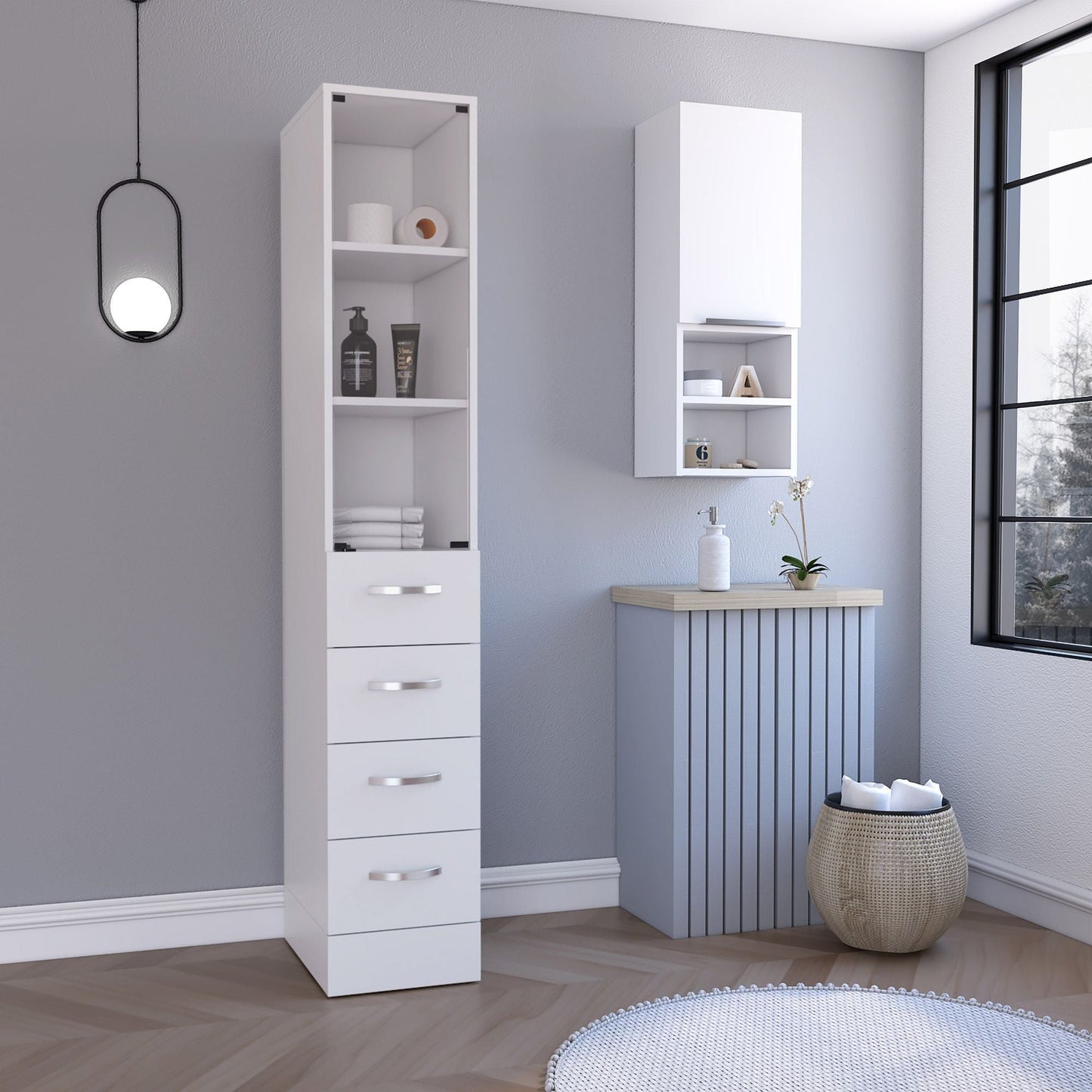 Oregon 2 Piece Bathroom Set, Magna Linen Cabinet + Savona Medicine Cabinet , White - DelightsDownSouth