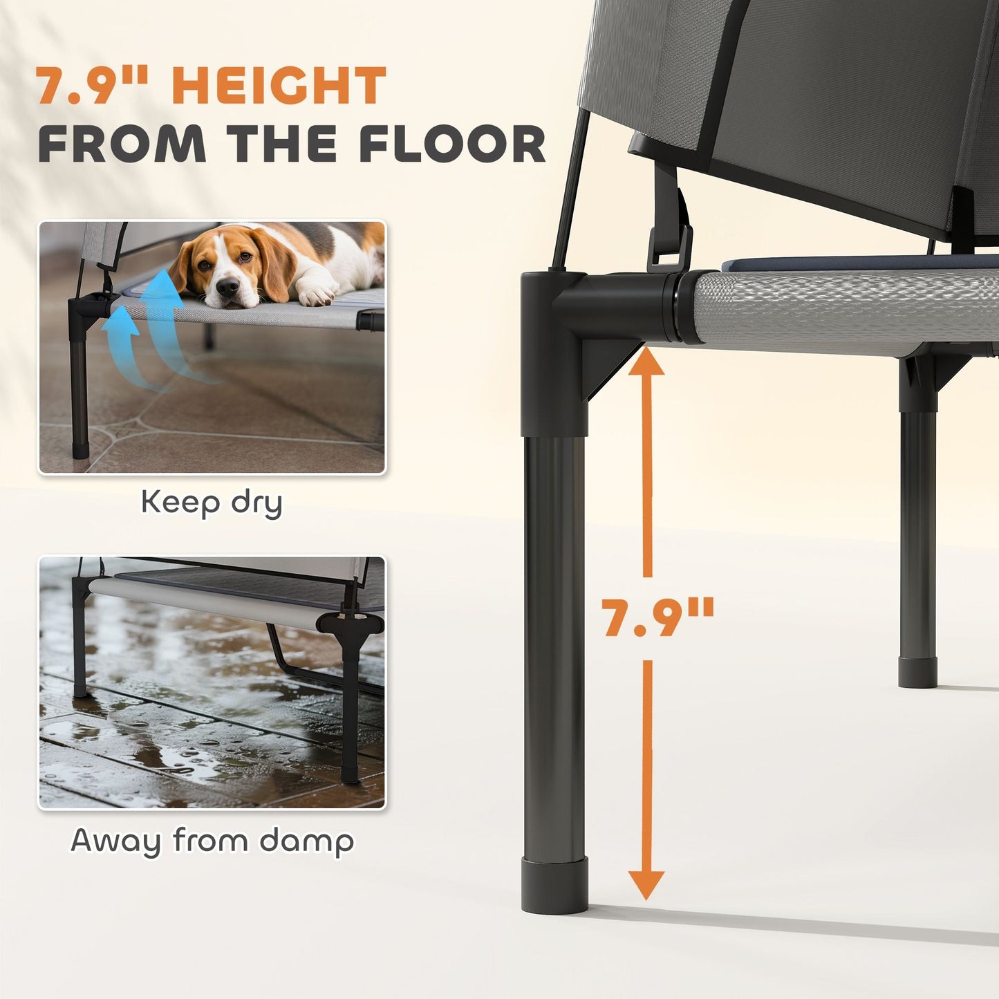 PawHut Elevated Dog Bed with Removable Canopy, Portable Outside Raised Pet Cot with Cooling Pad, Storage Bag, 36" x 29.5" x 35" - DelightsDownSouth
