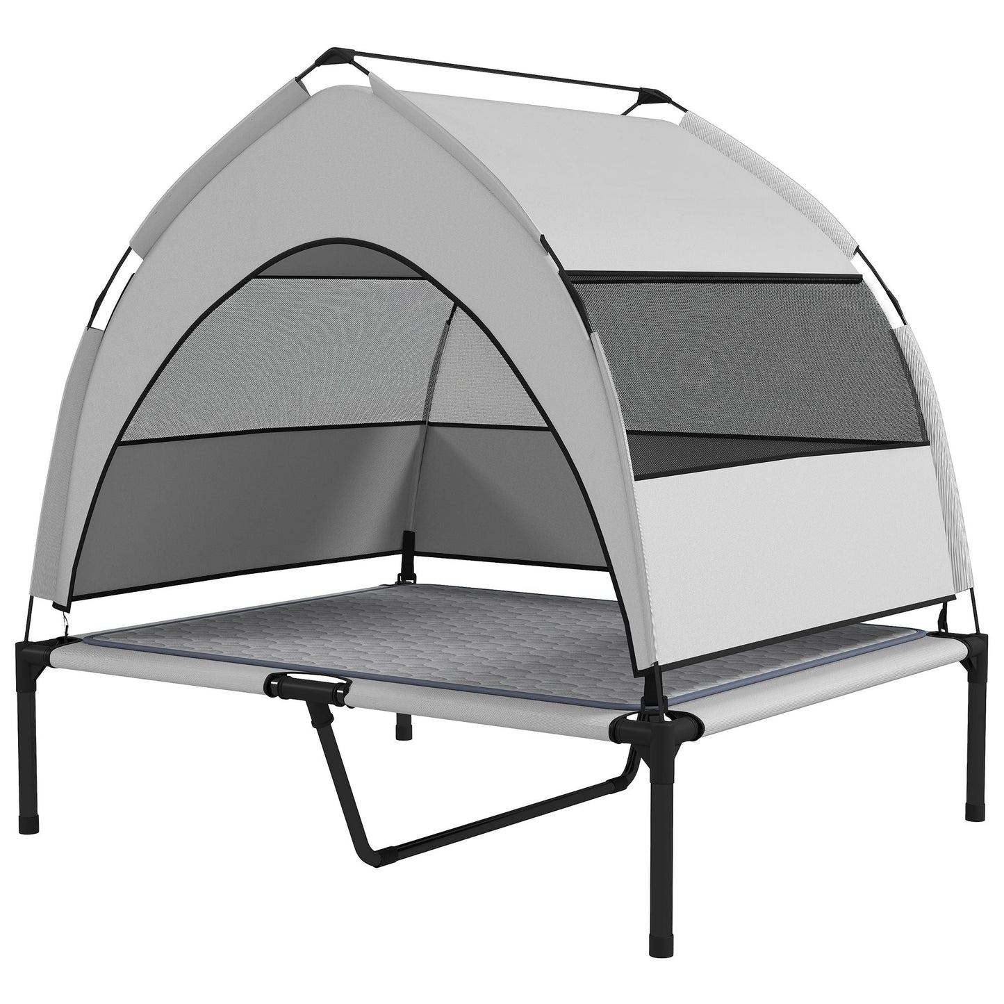 PawHut Elevated Dog Bed with Removable Canopy, Portable Outside Raised Pet Cot with Cooling Pad, Storage Bag, 36" x 29.5" x 35" - DelightsDownSouth