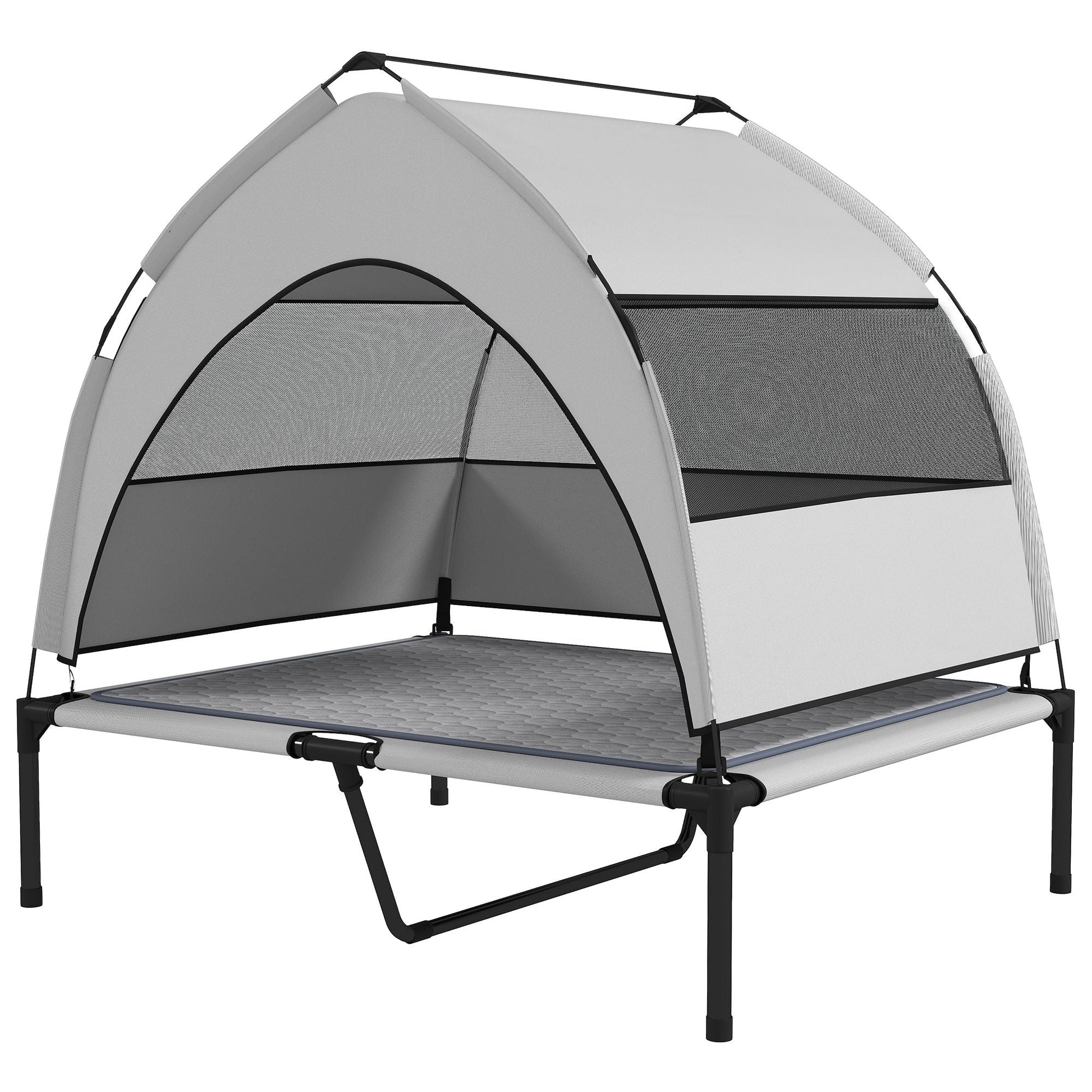 PawHut Elevated Dog Bed with Removable Canopy, Portable Outside Raised Pet Cot with Cooling Pad, Storage Bag, 36" x 29.5" x 35" - DelightsDownSouth