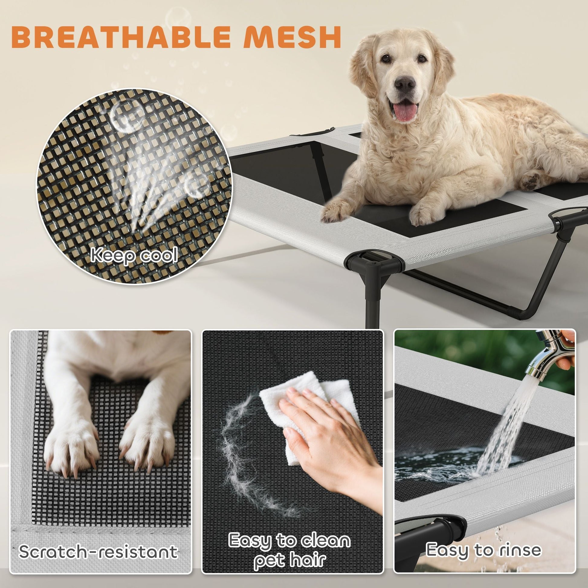 PawHut Elevated Dog Bed with Removable Canopy, Portable Outside Raised Pet Cot with Cooling Pad, Storage Bag, 36" x 29.5" x 35" - DelightsDownSouth